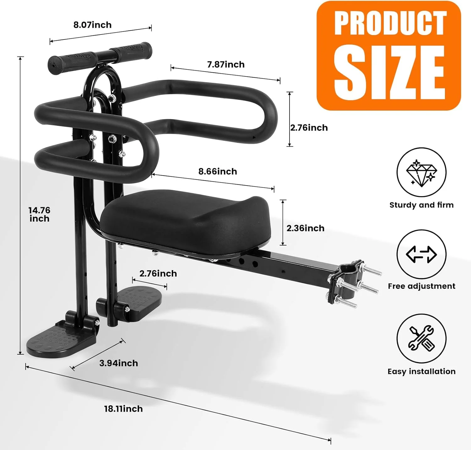 صندلی دوچرخه کودک نصب شده در جلو به همراه دسته فرمان، صندلی دوچرخه کودک نوپا قابل جدا شدن نصب شده در جلو با پدال های پا برای کودکان 2 تا 5 سال سازگار با تمام دوچرخه های کوهستانی بزرگسالان