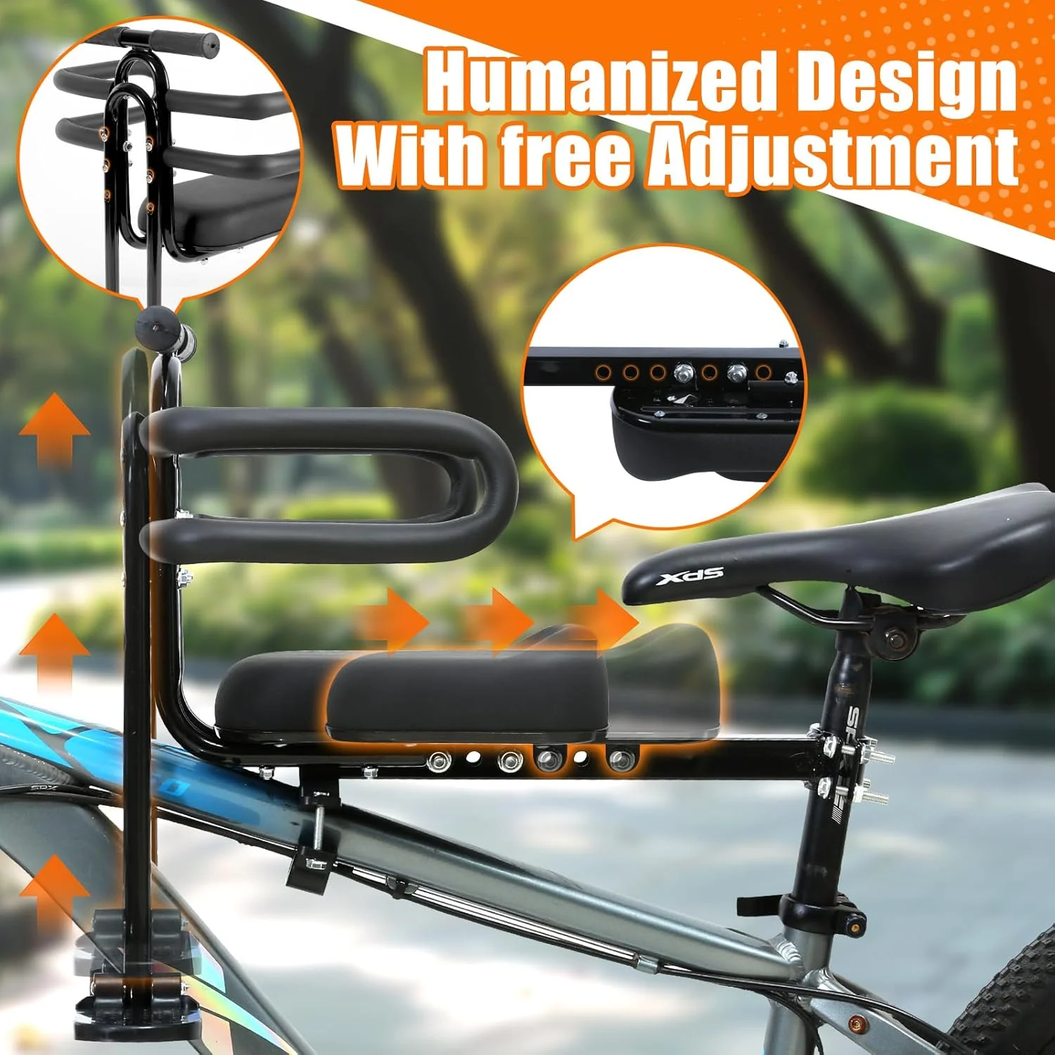 صندلی دوچرخه کودک نصب شده در جلو به همراه دسته فرمان، صندلی دوچرخه کودک نوپا قابل جدا شدن نصب شده در جلو با پدال های پا برای کودکان 2 تا 5 سال سازگار با تمام دوچرخه های کوهستانی بزرگسالان