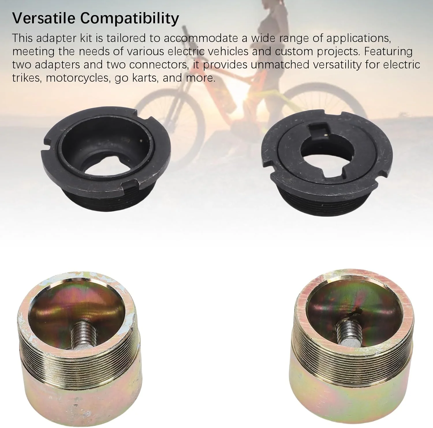 کیت آداپتور چرخ آزاد فولادی 27 میلی‌متری برای تبدیل دوچرخه برقی به همراه 2 آداپتور و 2 اتصال‌دهنده برای دوچرخه‌ها، کارتینگ‌ها و موتورسیکلت‌ها