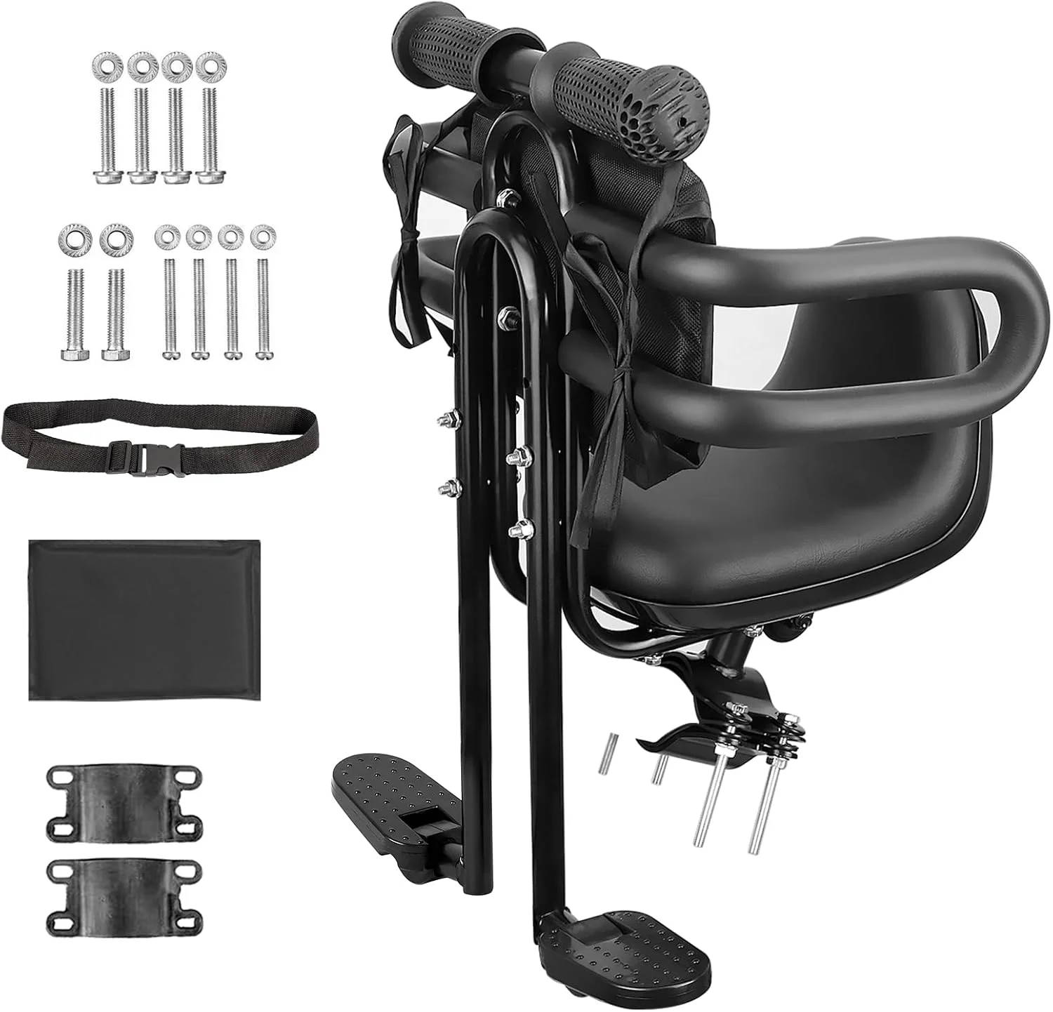 صندلی کودک دوچرخه MEGHNA، نصب در قسمت جلوی دوچرخه بزرگسال، صندلی راحت کودک با پشتی، ارتفاع و موقعیت قابل تنظیم، صندلی کودک دوچرخه با پدال پا برای نوزاد و کودک نوپا