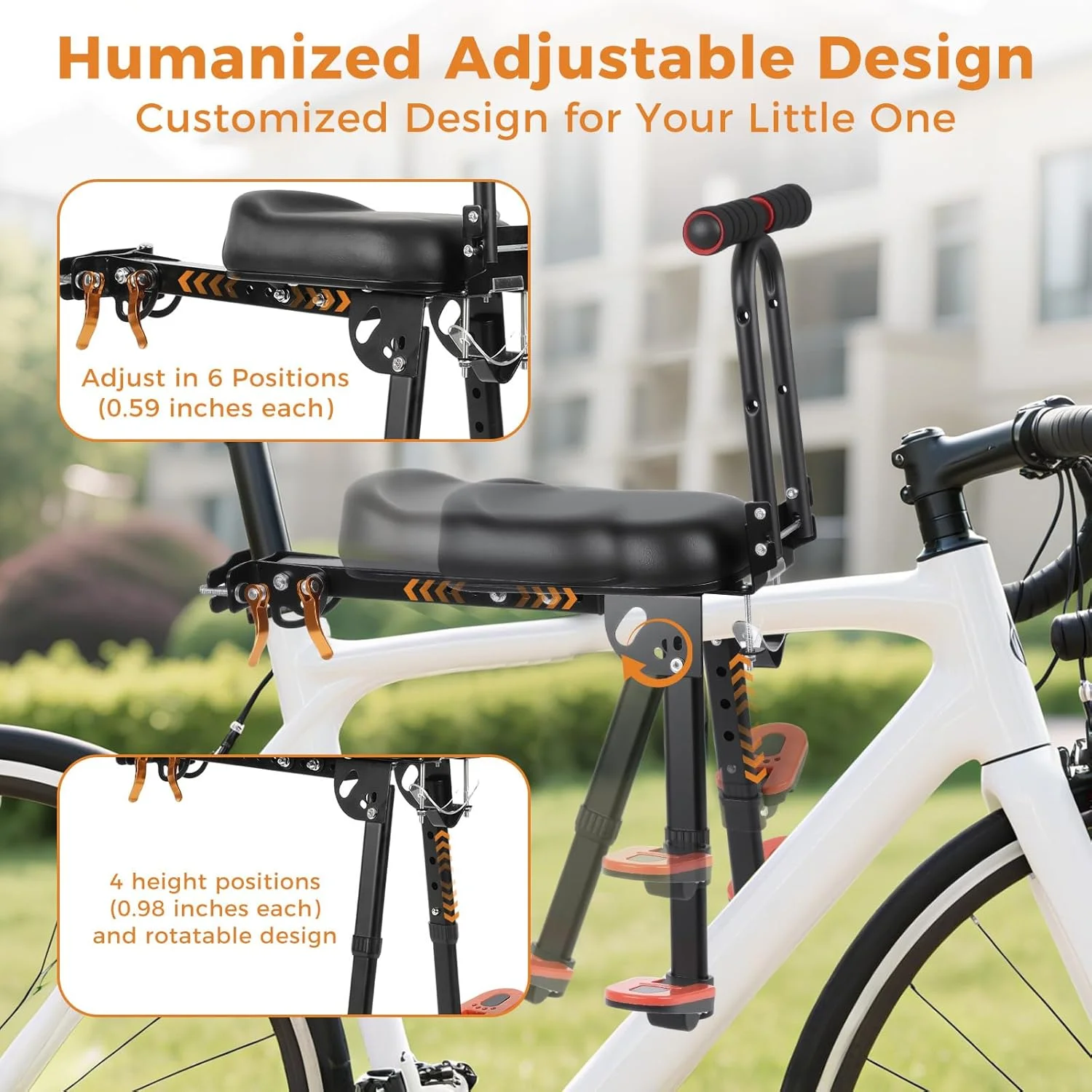 صندلی تاشو دوچرخه کودک، صندلی جلویی دوچرخه برای کودکان روی دوچرخه بزرگسالان، صندلی قابل حمل با قابلیت جدا شدن سریع به همراه کیف حمل برای تمام دوچرخه های کوهستانی