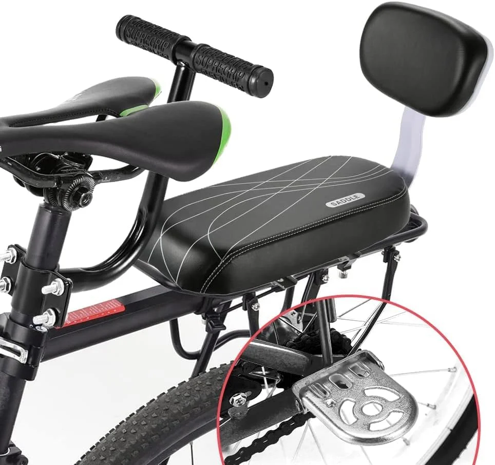 صندلی کودک دوچرخه سواری LIANZHU، کیت صندلی پشتی دوچرخه کودک با زنگ، تکیه گاه پا و دسته، مجموعه حامل ایمنی کودک