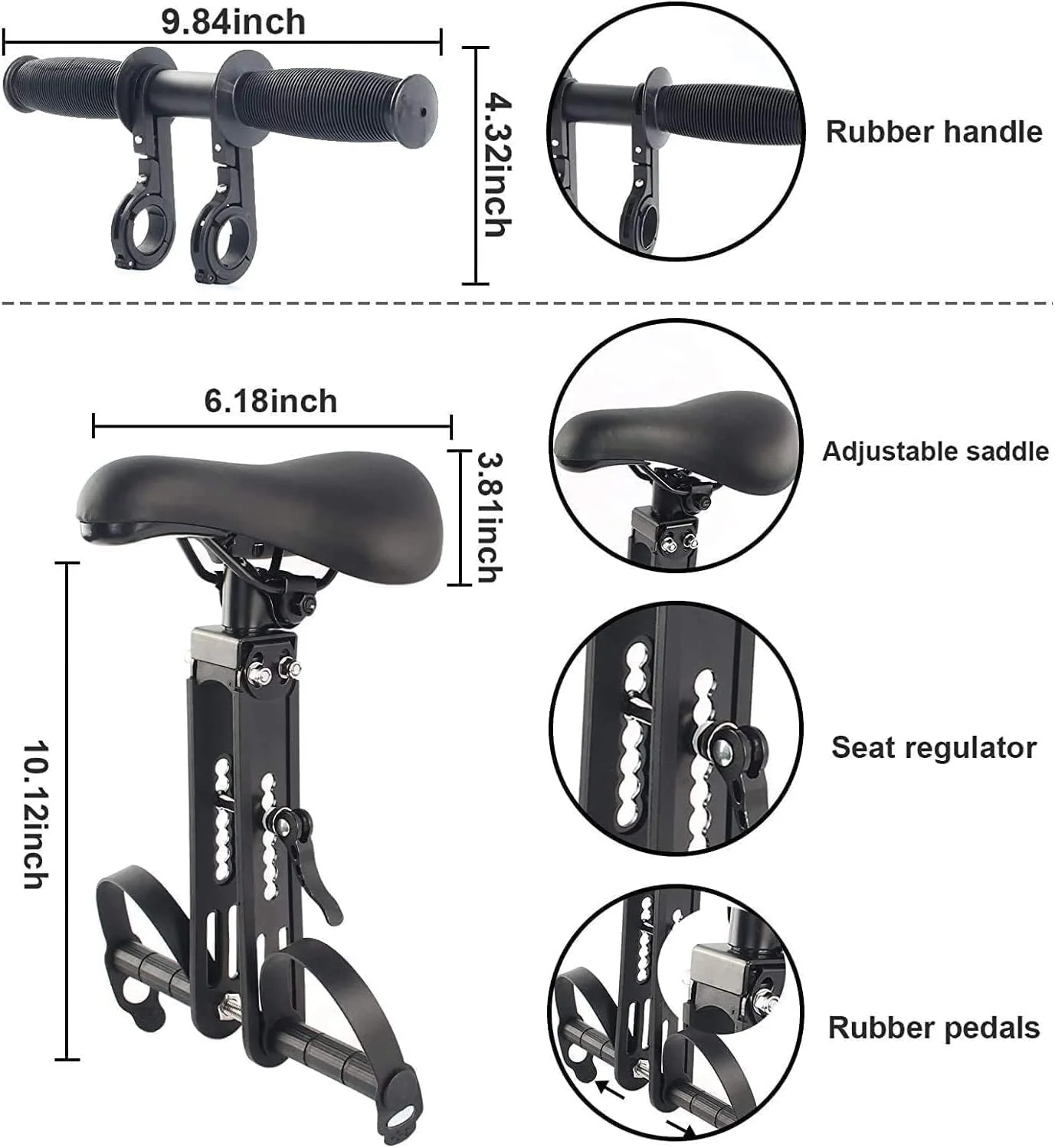صندلی کودک دوچرخه کوهستان، صندلی دوچرخه نصب شده در جلو برای کودکان با فریم تکیه گاه دست، مناسب برای کودکان 2 تا 5 سال