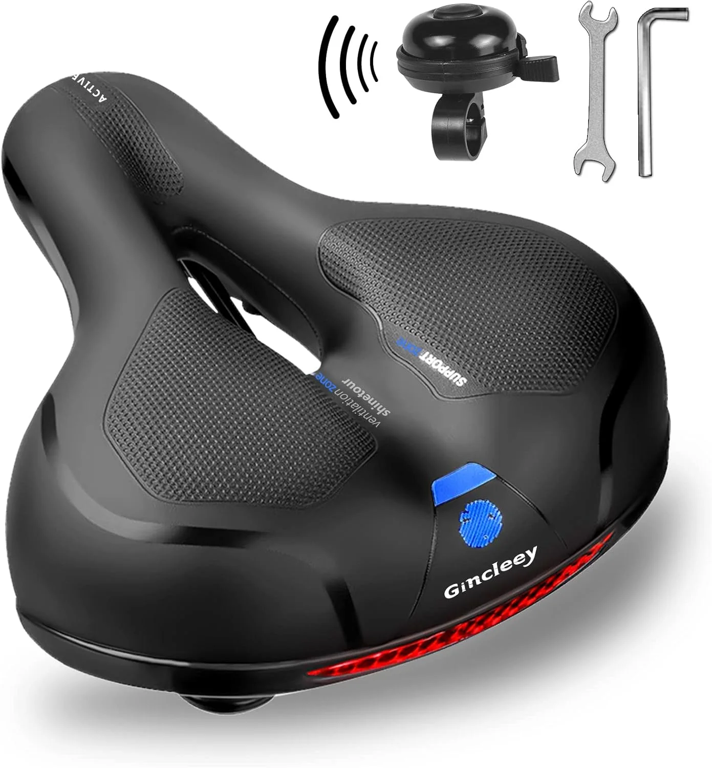 صندلی راحت دوچرخه برای زنان و مردان، زین پهن دوچرخه با فوم حافظه‌دار و نرم، دارای جذب‌کننده‌های شوک دوگانه، مناسب برای دوچرخه‌های داخل/خارج از منزل به همراه بازتابنده