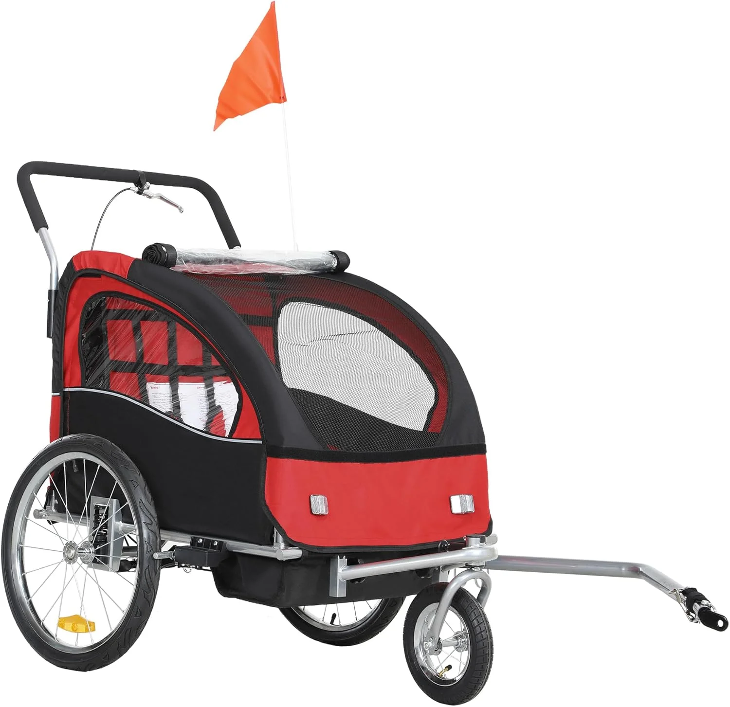 چرخ دستی چند منظوره 2 در 1 کودک HOMCOM، تریلر بچه، کالسکه، کیت دوندگی با قاب فولادی مناسب کودکان 1 تا 2 ساله (مشکی و قرمز)