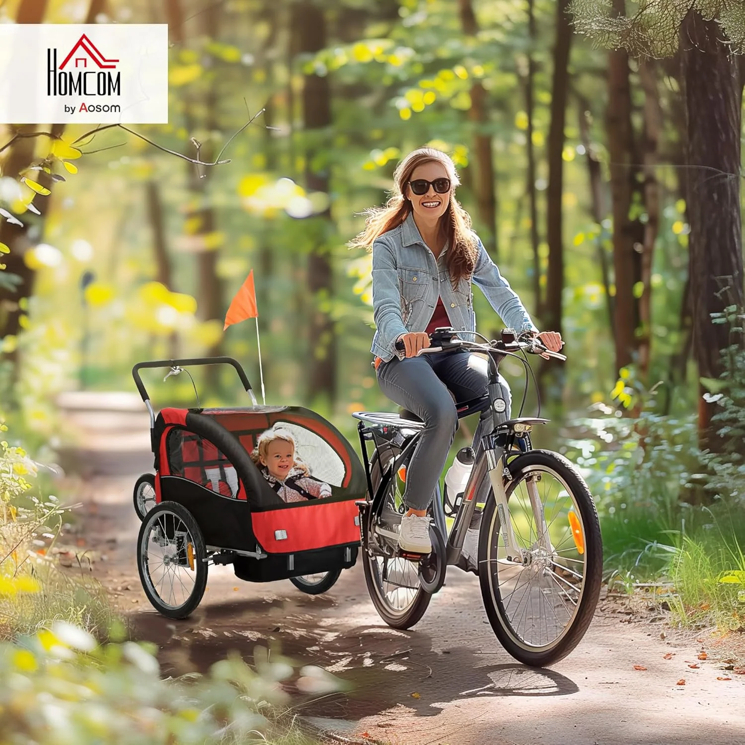 چرخ دستی چند منظوره 2 در 1 کودک HOMCOM، تریلر بچه، کالسکه، کیت دوندگی با قاب فولادی مناسب کودکان 1 تا 2 ساله (مشکی و قرمز)