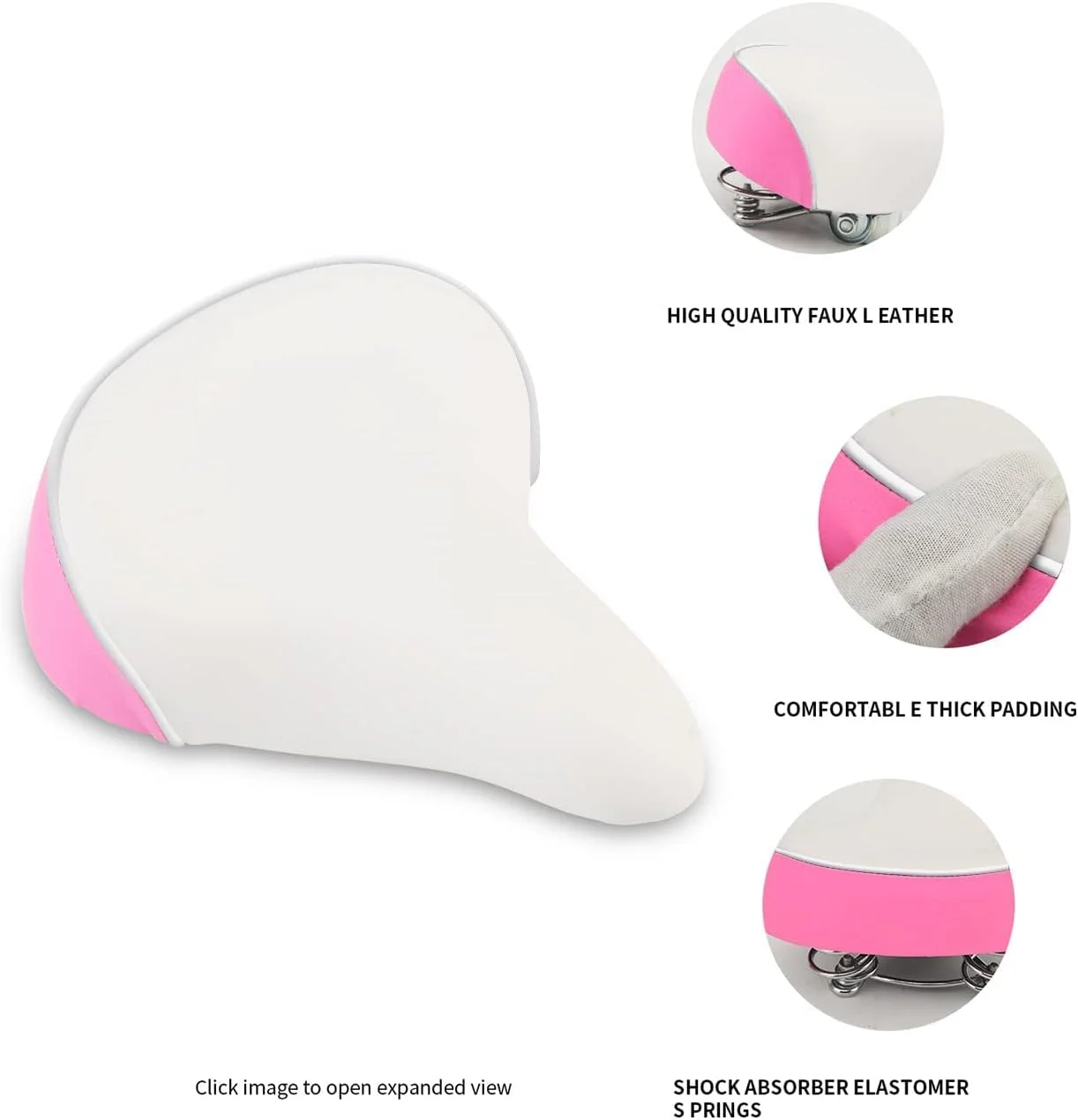 صندلی پهن دوچرخه کودکانه برای دوچرخه دخترانه، صندلی راحت دوچرخه کودکانه مناسب برای دوچرخه کوهستانی و جاده ای 12، 14، 16، 18 و 20 اینچی، صورتی