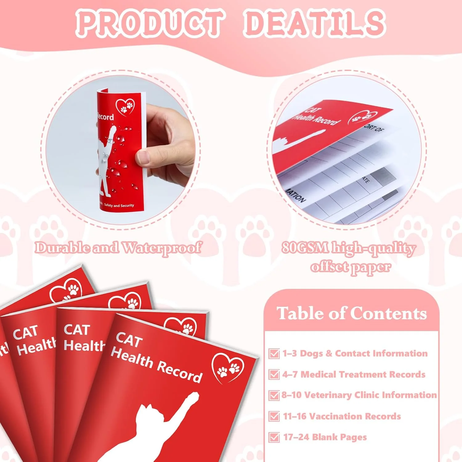 بسته 10 عددی دفترچه ثبت واکسیناسیون بچه گربه، 12 برگه در هر بسته، دفترچه ثبت سلامت گربه، دفترچه ثبت سلامت گربه سانان 5*3.5 اینچ، دفترچه ثبت واکسیناسیون گربه، دفترچه ثبت سلامت گربه برای دوستداران حیوانات خانگی، لوازم پرستاری بچه گربه (10 عدد)