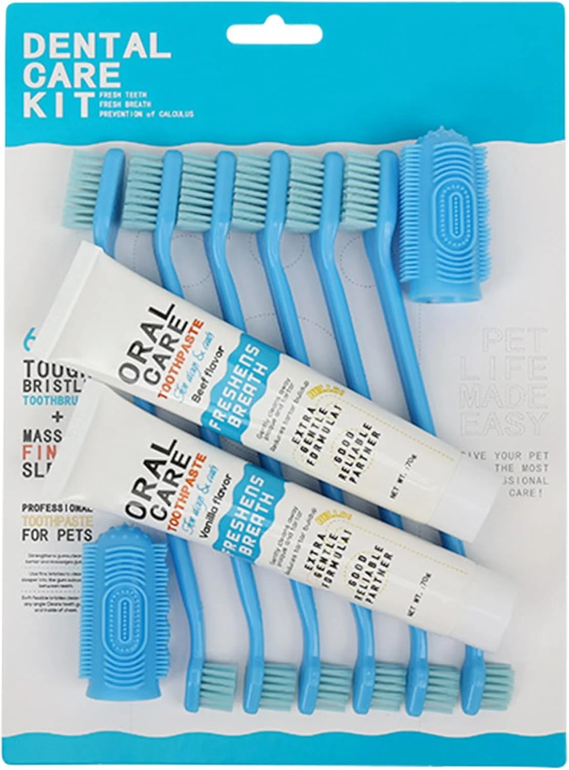 کیت مسواک سگ، لوازم قابل حمل برای از بین بردن آلودگی، کیت خمیر دندان دو طرفه سگ با مسواک انگشتی | برای حیوانات خانگی کوچک، متوسط، بزرگ، توله سگ، گربه