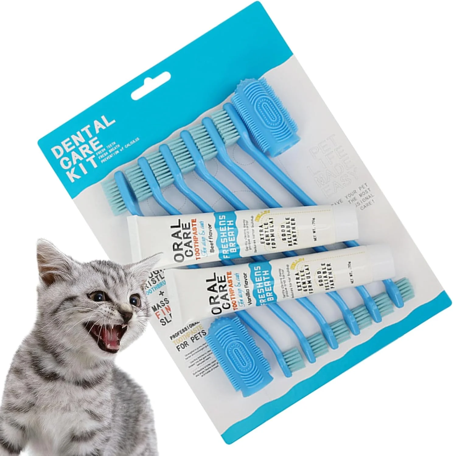 کیت مسواک سگ، لوازم قابل حمل پاک کننده جرم، کیت مسواک دو طرفه - برای توله سگ، گربه و حیوانات کوچک، متوسط و بزرگ