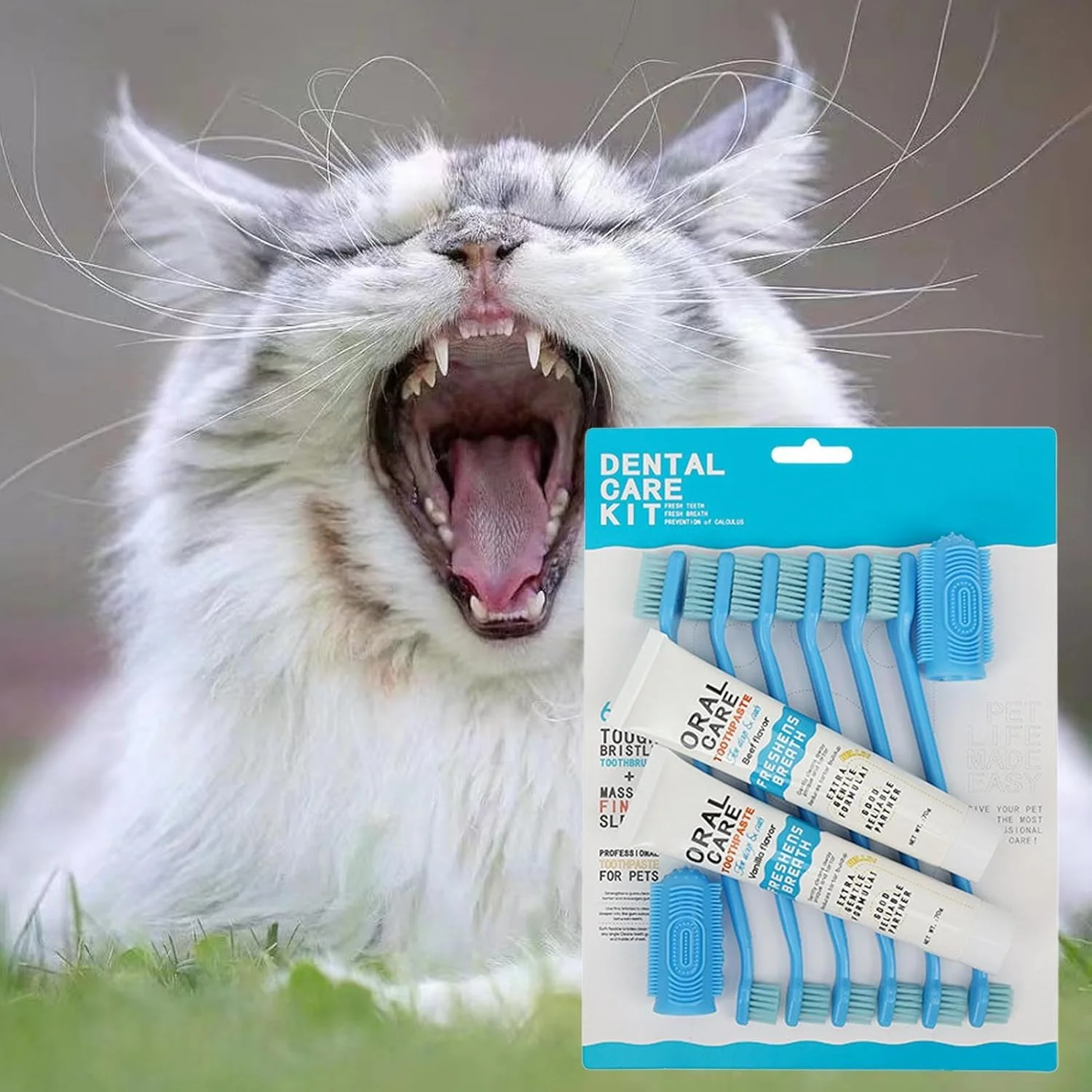 کیت مسواک سگ، لوازم قابل حمل برای از بین بردن آلودگی، کیت خمیر دندان دو طرفه سگ با مسواک انگشتی | برای حیوانات خانگی کوچک، متوسط، بزرگ، توله سگ، گربه
