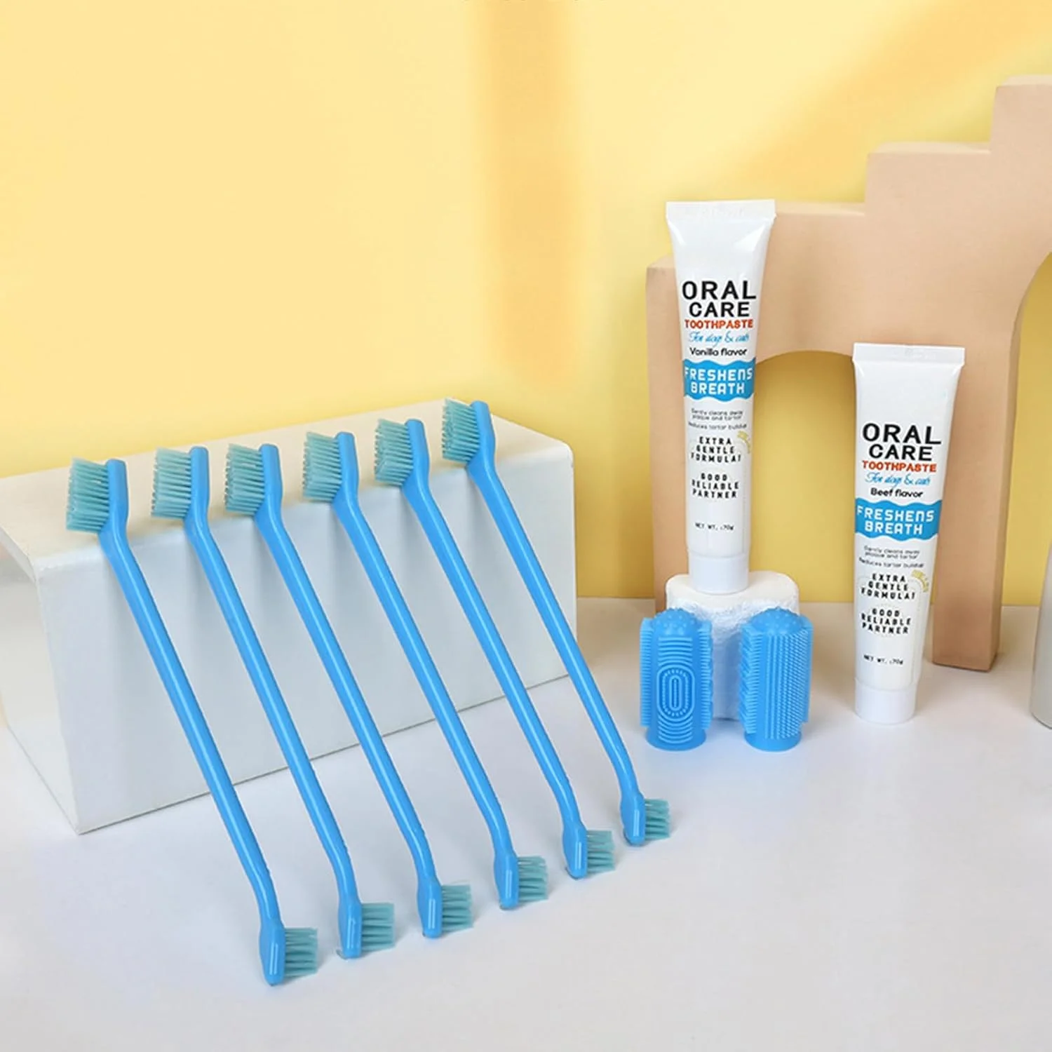 کیت مسواک سگ، لوازم قابل حمل پاک کننده جرم، کیت مسواک دو طرفه - برای توله سگ، گربه و حیوانات کوچک، متوسط و بزرگ