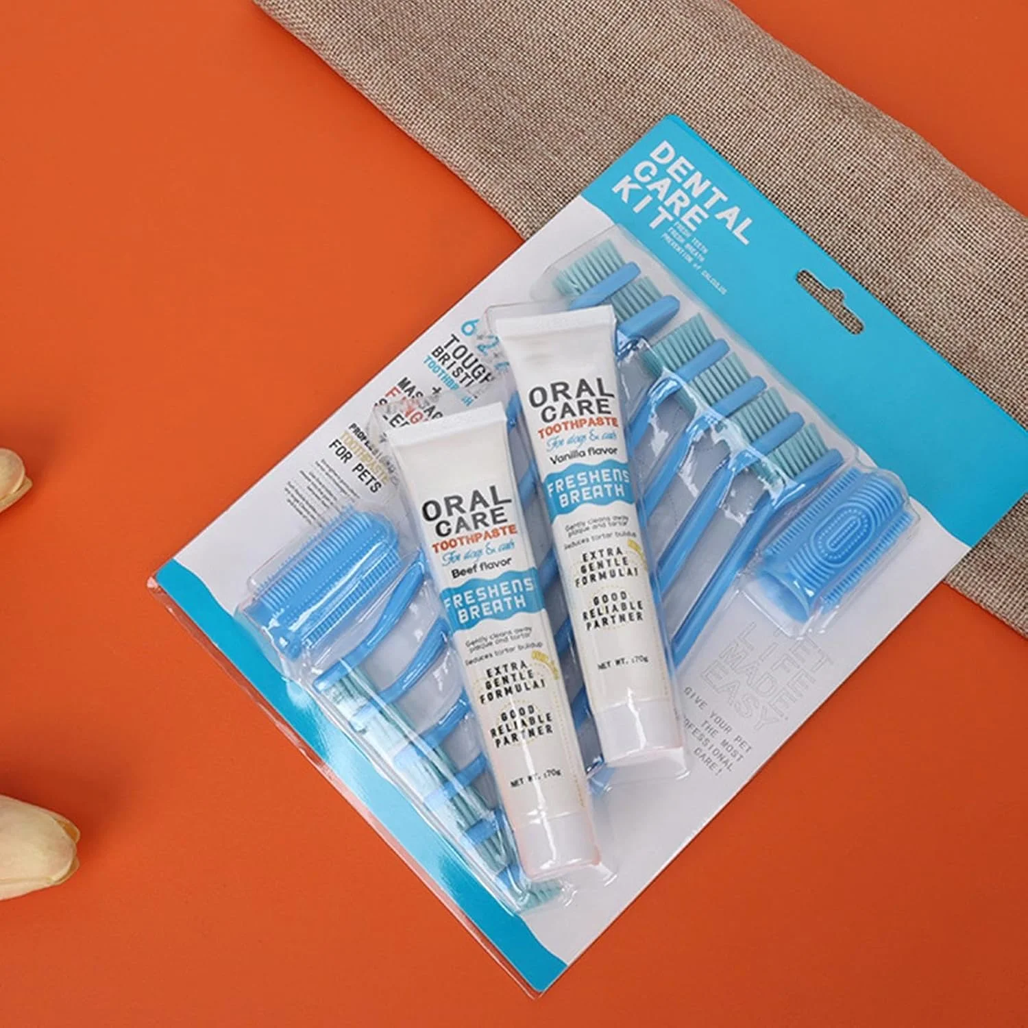 کیت مسواک سگ، لوازم قابل حمل برای از بین بردن آلودگی، کیت خمیر دندان دو طرفه سگ با مسواک انگشتی | برای حیوانات خانگی کوچک، متوسط، بزرگ، توله سگ، گربه