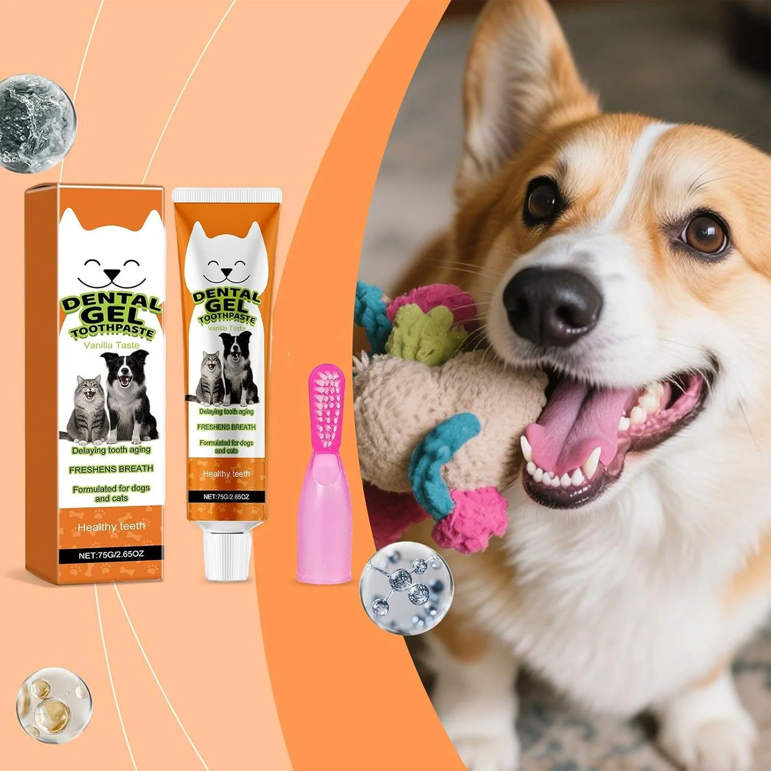کیت مسواک سگ | لوازم قابل حمل پاک کننده آلودگی، کیت مسواک - برای حیوانات خانگی کوچک، متوسط و بزرگ، توله سگ و گربه