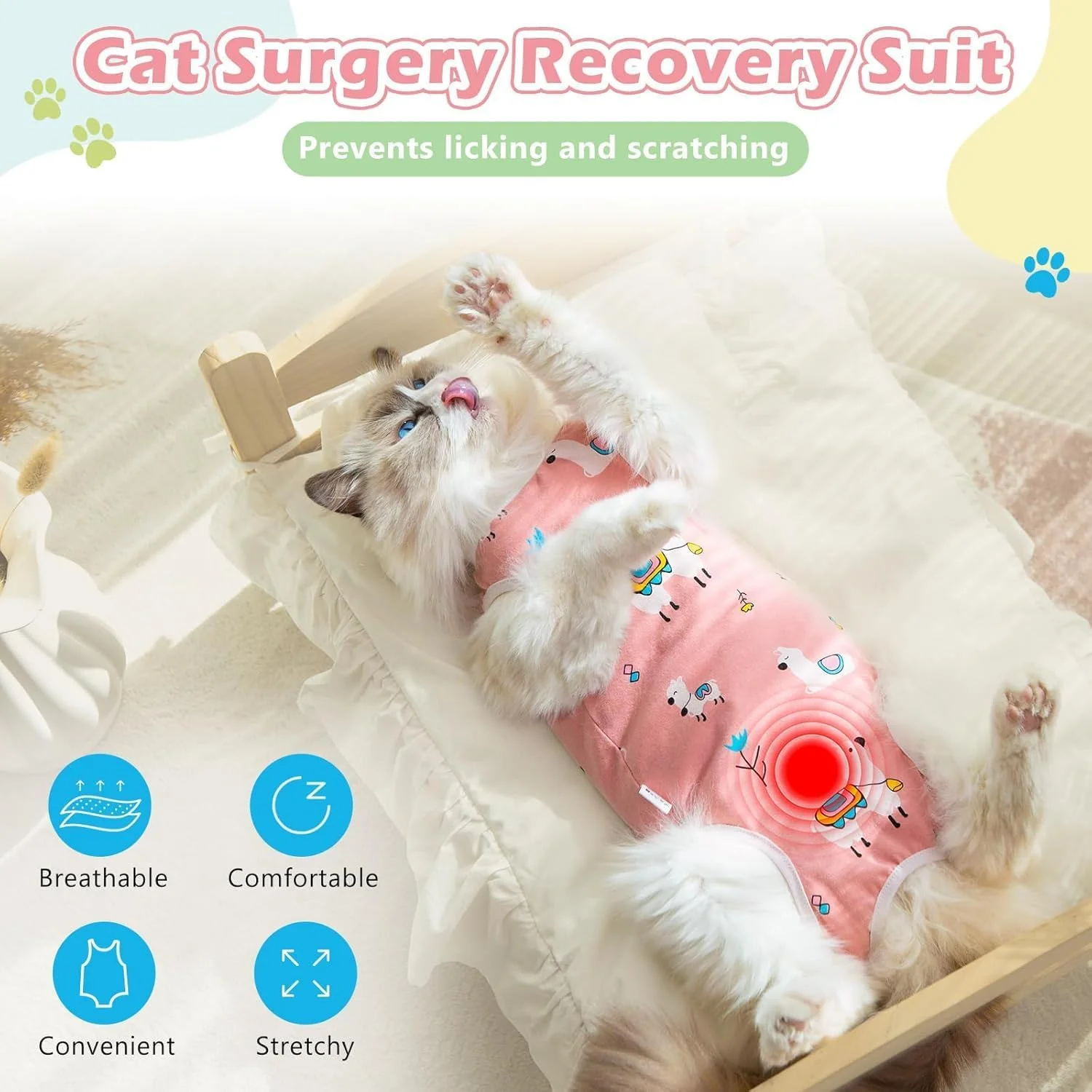 لباس نقاهت جراحی گربه، تن‌پوش تنفسی برای التیام پس از جراحی، محافظت از زخم شکم، جایگزین یقه مخروطی، بسته 2 عددی (L)
