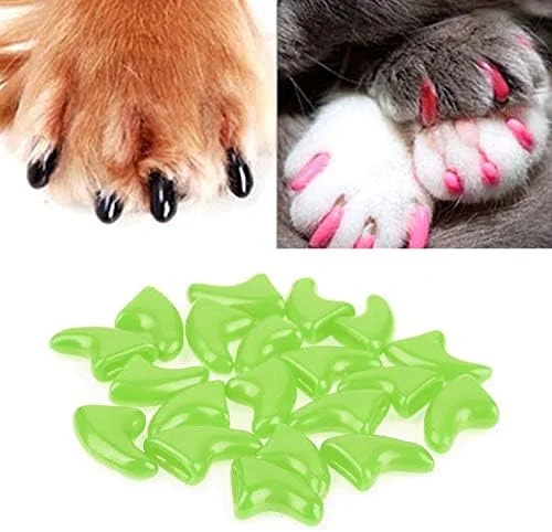 لوازم مراقبت از حیوانات خانگی گربه سگ، 20 عدد روکش ناخن گربه سیلیکونی نرم / پنجه گربه / محافظ ناخن حیوانات خانگی / روکش ناخن گربه، سایز: XS (مشکی) (رنگ: سبز)
