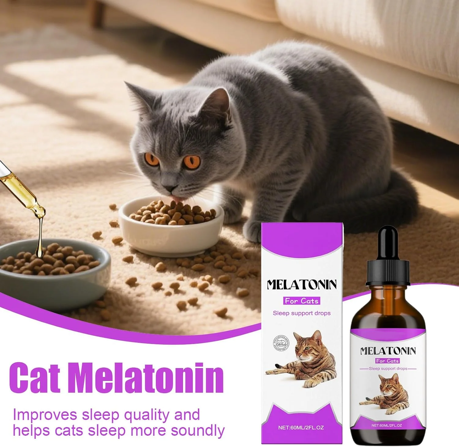 قطره آرامبخش گربه، 60 میلی لیتر - لوازم حیوانات خانگی برای مسافرت در فضای داخلی، خواب شبانه، حمام کردن، طوفان، پرخاشگری، کوتاه کردن ناخن