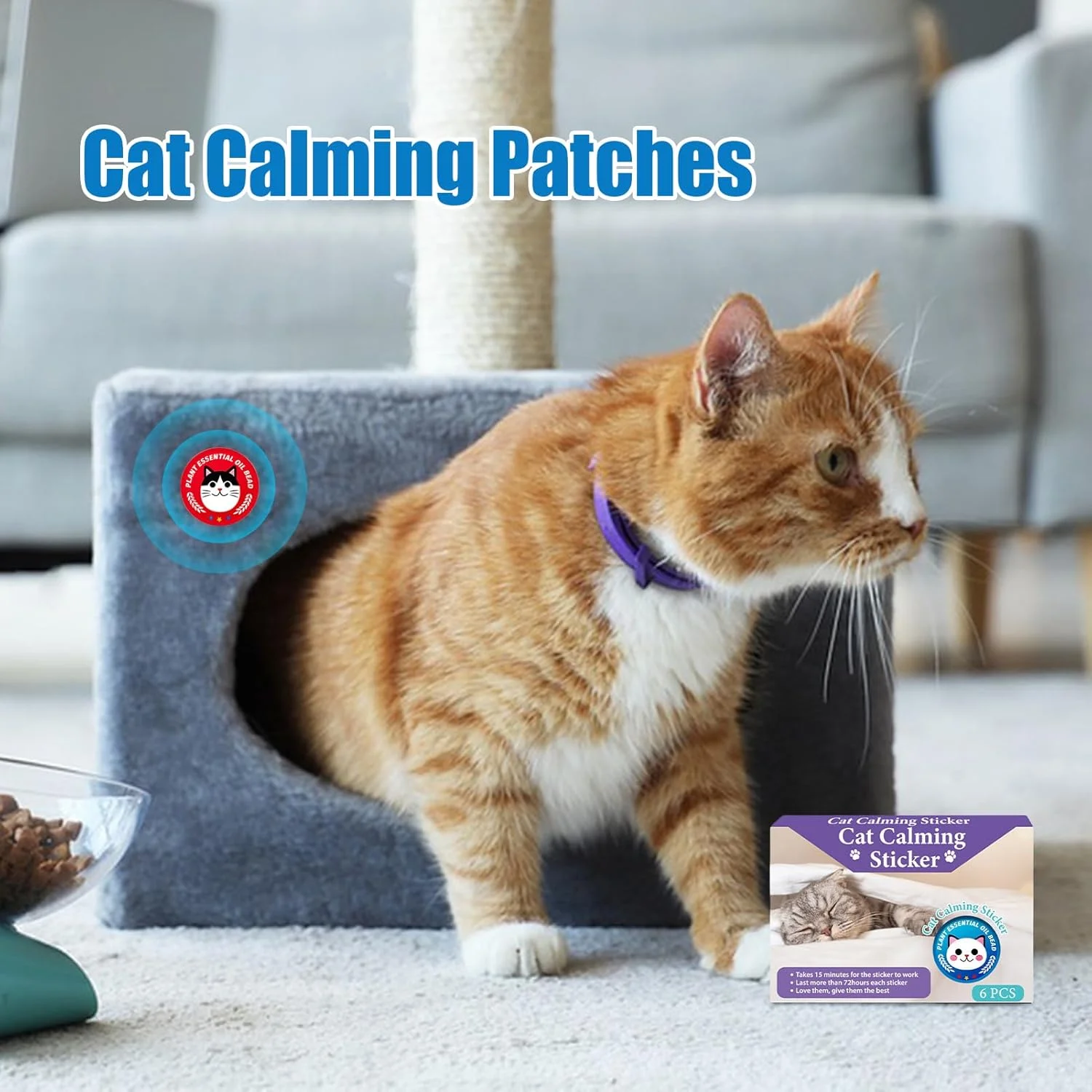 آرام‌بخش گربه، 6 عدد پچ آرام‌بخش سریع رهش فرمونی | پچ‌های آرام‌بخش قابل حمل بچه گربه، لوازم حیوانات خانگی با ماندگاری طولانی برای داخل خانه، ماشین، رعد و برق