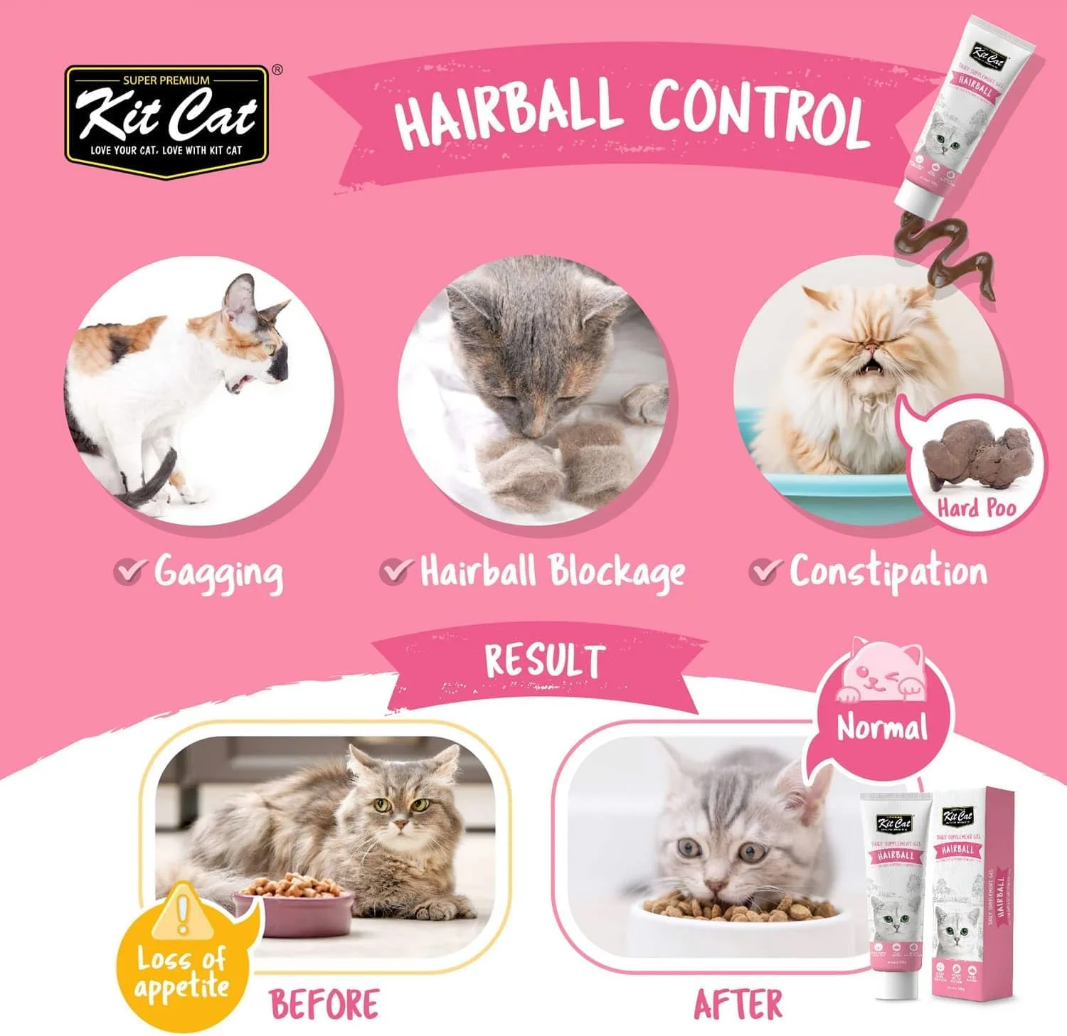 ژل مکمل غذایی روزانه کیت کت برای گربه ها و بچه گربه ها - ضد گلوله مویی (120 گرم)