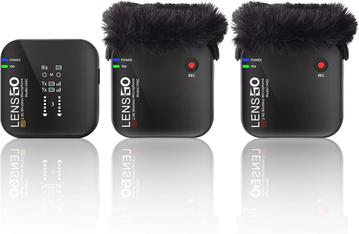 سیستم میکروفون یقه ای بی سیم LENSGO 348C 2.4G، دارای درگاه کارت TF، شامل 2 فرستنده و 1 گیرنده، میکروفون لاوالیر برای گوشی های هوشمند آیفون، دوربین، ولاگ، یوتیوب، مصاحبه، فیلمبرداری مدل B