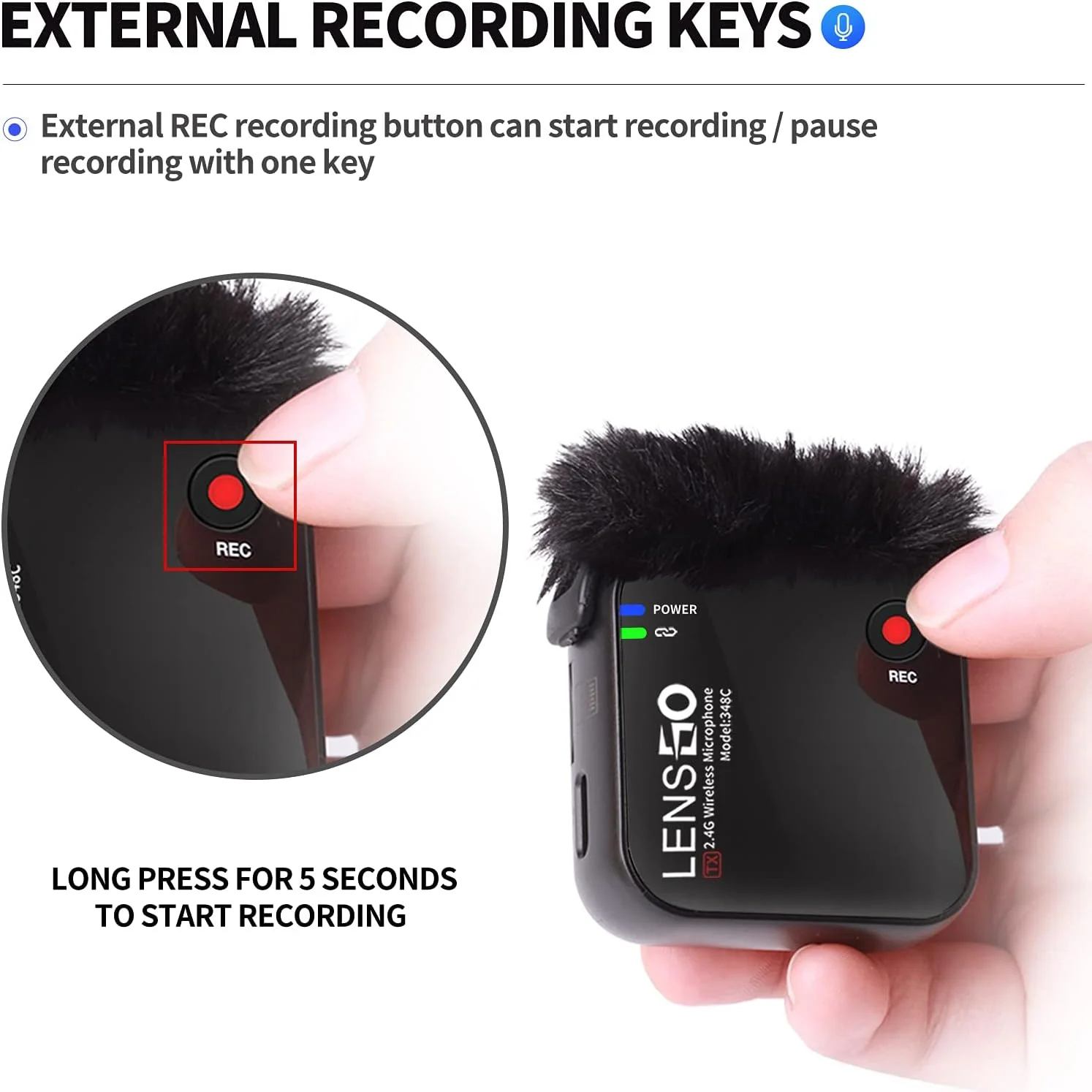 سیستم میکروفون یقه ای بی سیم LENSGO 348C 2.4G، دارای درگاه کارت TF، شامل 2 فرستنده و 1 گیرنده، میکروفون لاوالیر برای گوشی های هوشمند آیفون، دوربین، ولاگ، یوتیوب، مصاحبه، فیلمبرداری مدل B