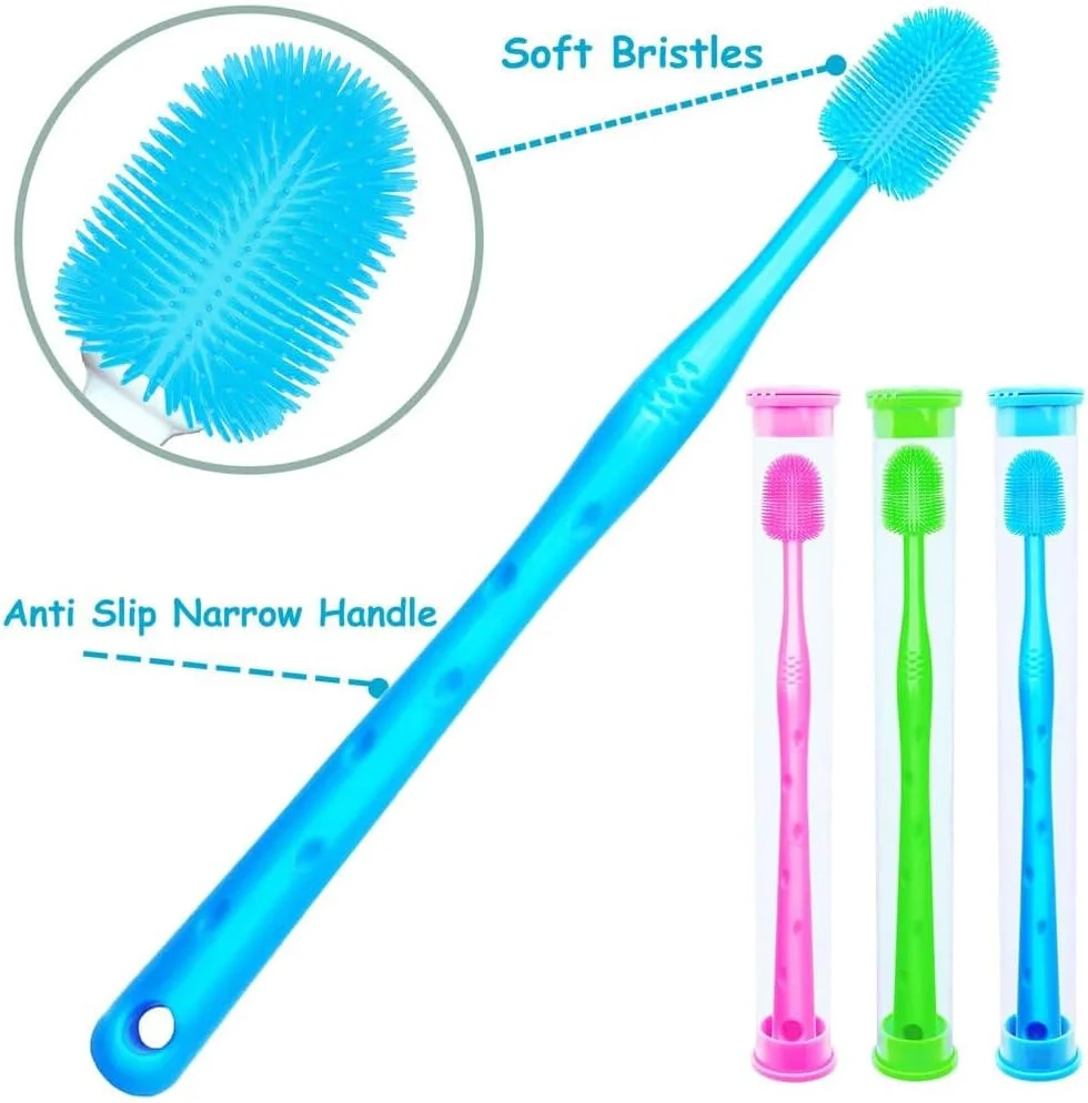مسواک انگشتی سگ Excefore 360 درجه، 6 عدد مسواک گربه سیلیکونی دسته دار قابل استفاده مجدد با محفظه نگهداری، مسواک توله سگ، مبارزه با پلاک دندان برای سگ و گربه (صورتی+سبز+آبی)