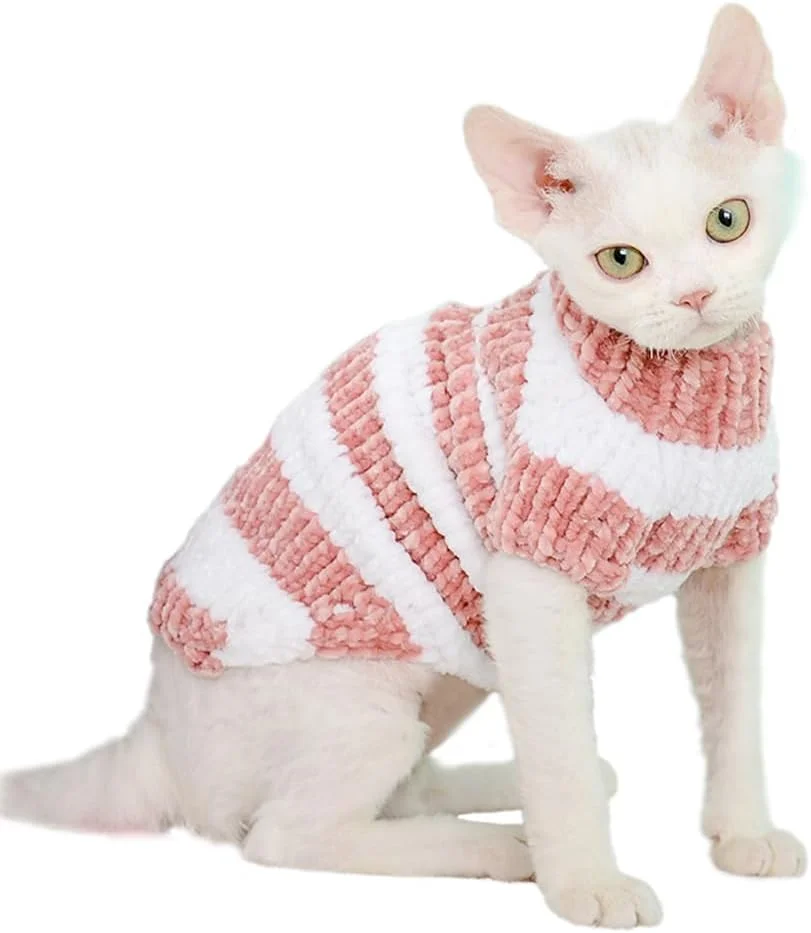 لباس گرم زمستانی گربه، بافتنی نرم دست‌ساز، پلیور و هودی گربه اسفینکس، لباس بچه گربه اسفینکس، لوازم گربه