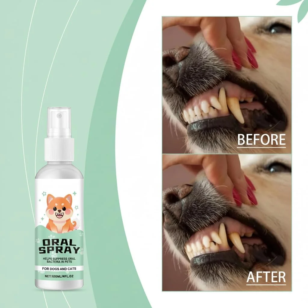 اسپری مراقبت از دهان برای سگ و گربه، خوشبو کننده تنفس، تسکین دهنده لثه، جلوگیری از بوی بد دهان و عفونت ها، کاهش پلاک و جرم دندان، مراقبت روزانه از دندان، بدون نیاز به مسواک (120 میلی لیتر)