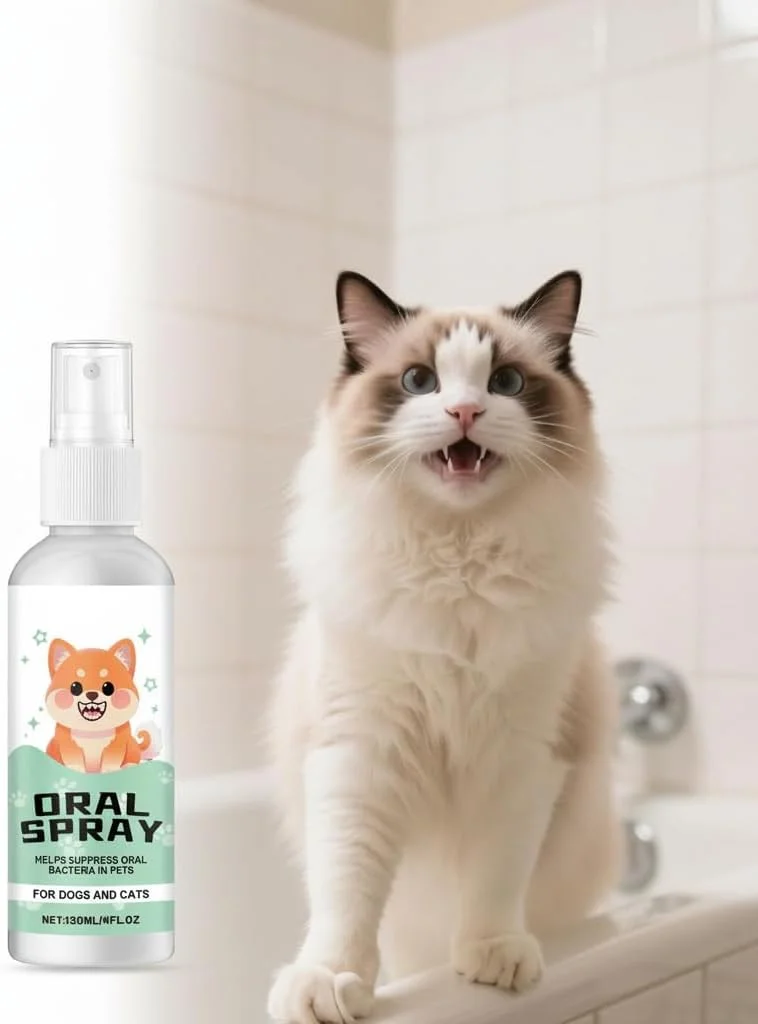 اسپری مراقبت از دهان برای سگ و گربه، خوشبو کننده تنفس، تسکین دهنده لثه، جلوگیری از بوی بد دهان و عفونت ها، کاهش پلاک و جرم دندان، مراقبت روزانه از دندان، بدون نیاز به مسواک (120 میلی لیتر)