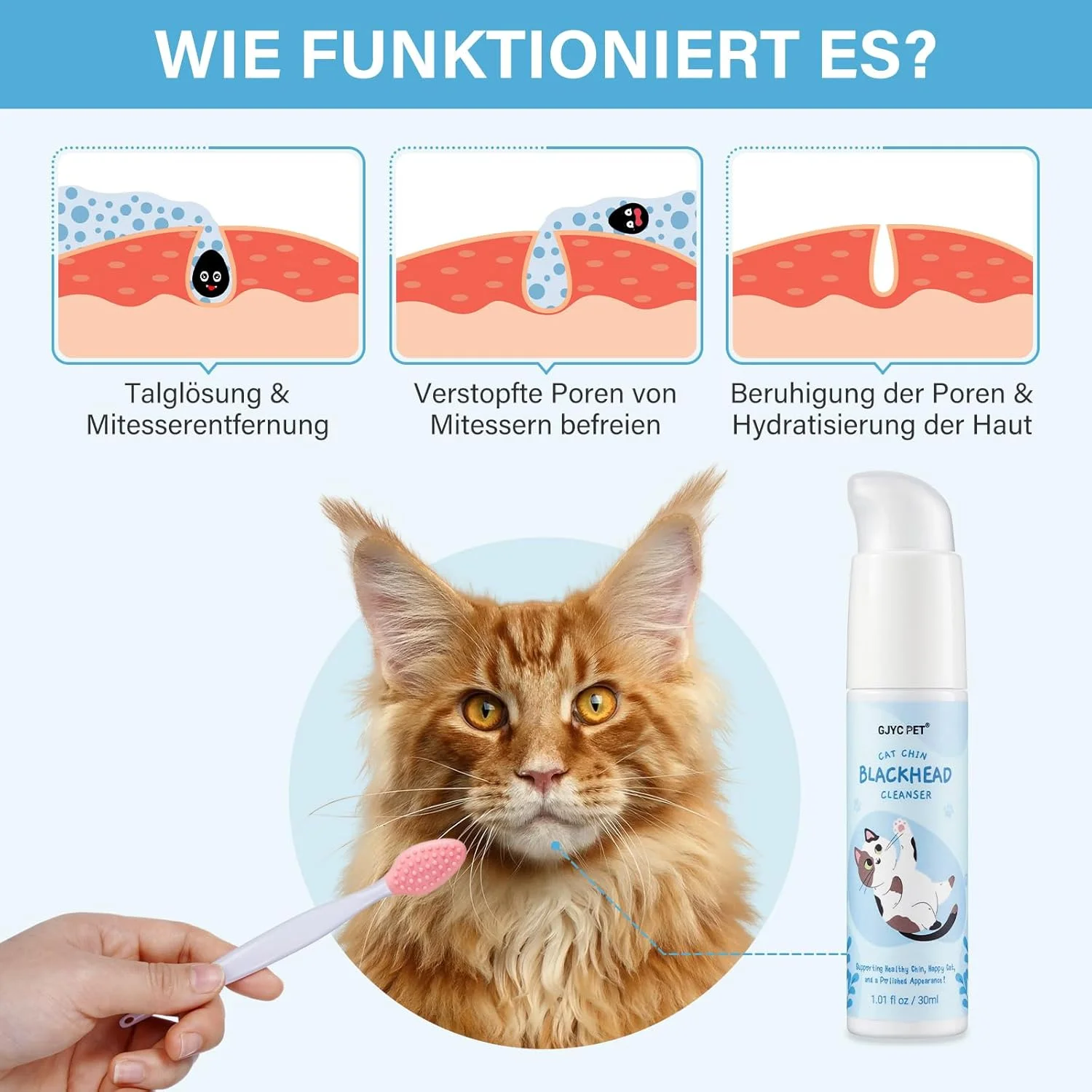 کرم ضد جوش گربه، ست مراقبت از چانه گربه - به آرامی جوش های سر سیاه چانه گربه را از بین می برد، مجهز به برس تمیز کننده جوش گربه، نرمی و شادابی چانه گربه را تغذیه می کند، 30 میلی لیتر