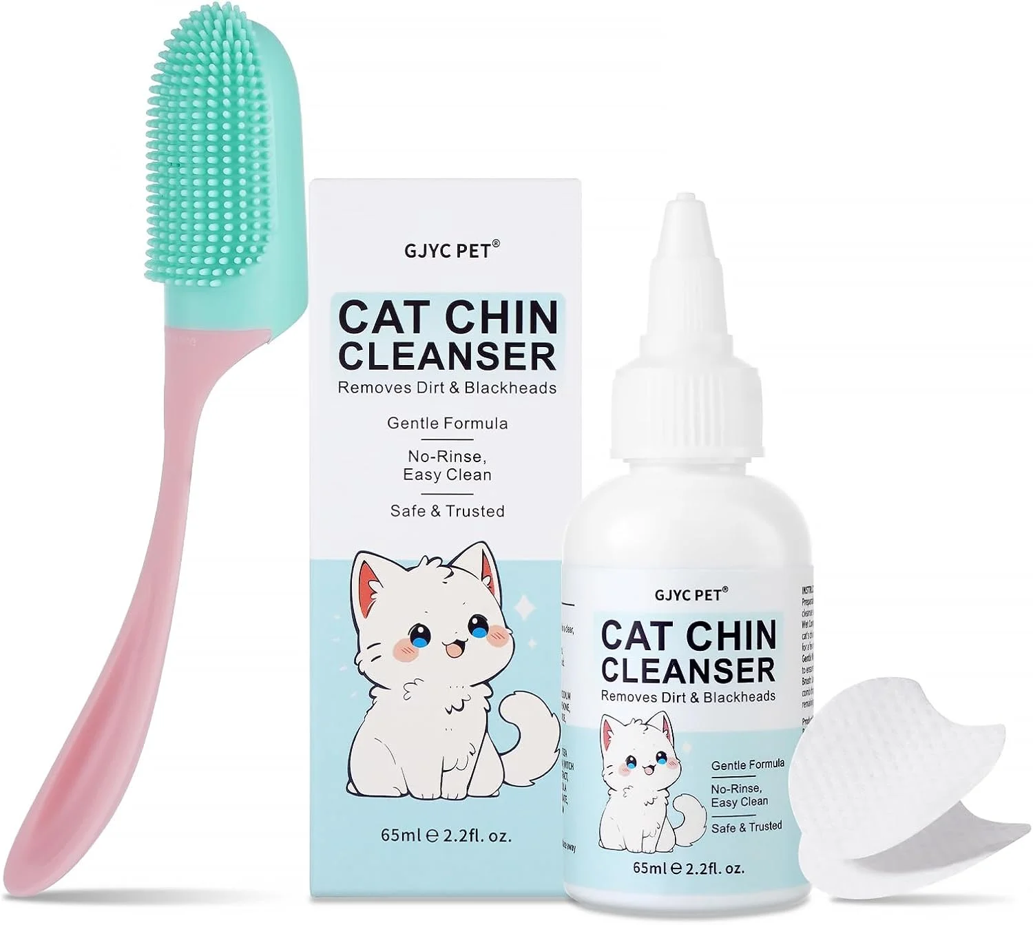 مجموعه پاک کننده چانه گربه | محلول صورت گربه برای جوش های سرسیاه و آکنه به همراه برس و پد - پاک کننده، آرامش بخش و حفظ سلامت پوست، 65 میلی لیتر