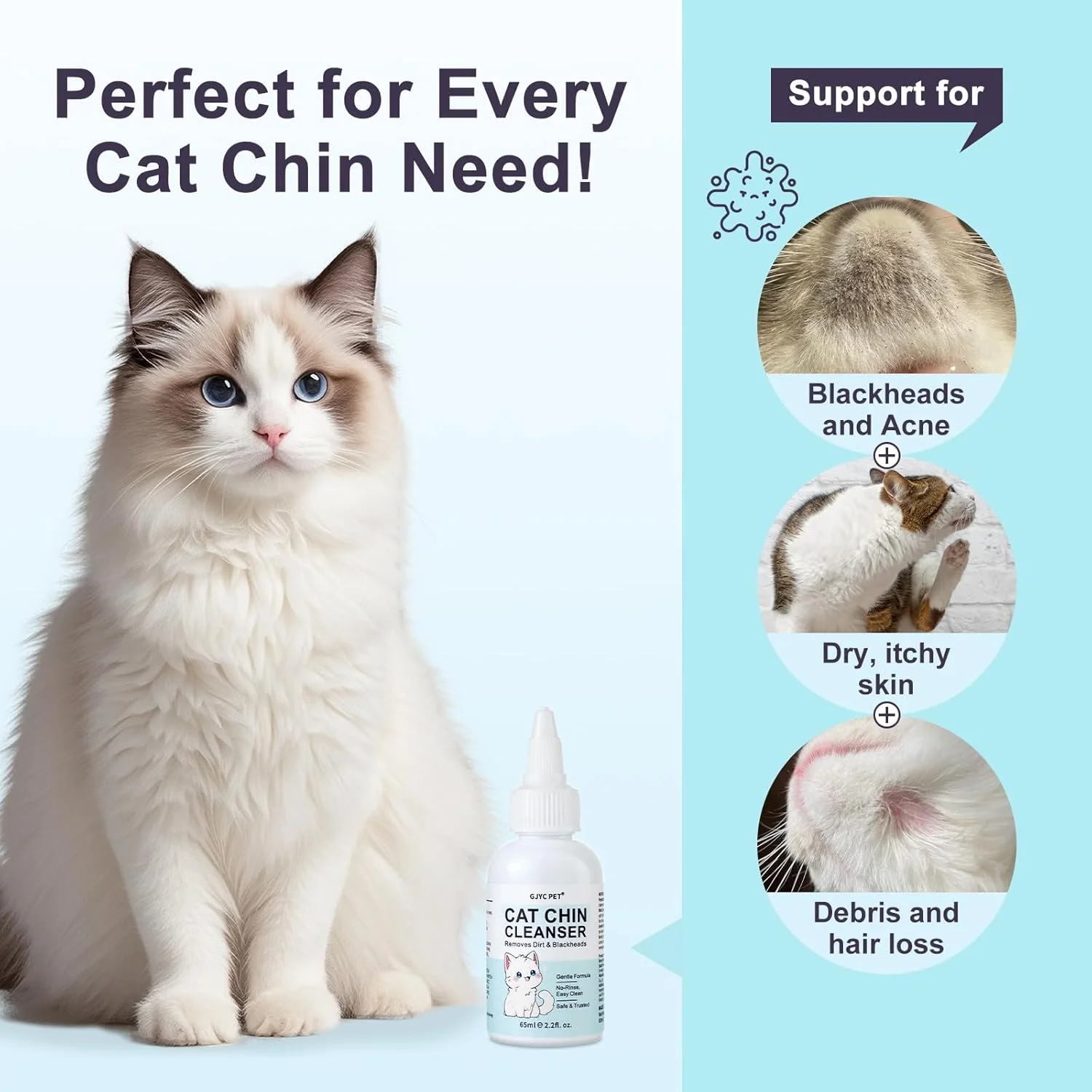 مجموعه پاک کننده چانه گربه | محلول صورت گربه برای جوش های سرسیاه و آکنه به همراه برس و پد - پاک کننده، آرامش بخش و حفظ سلامت پوست، 65 میلی لیتر