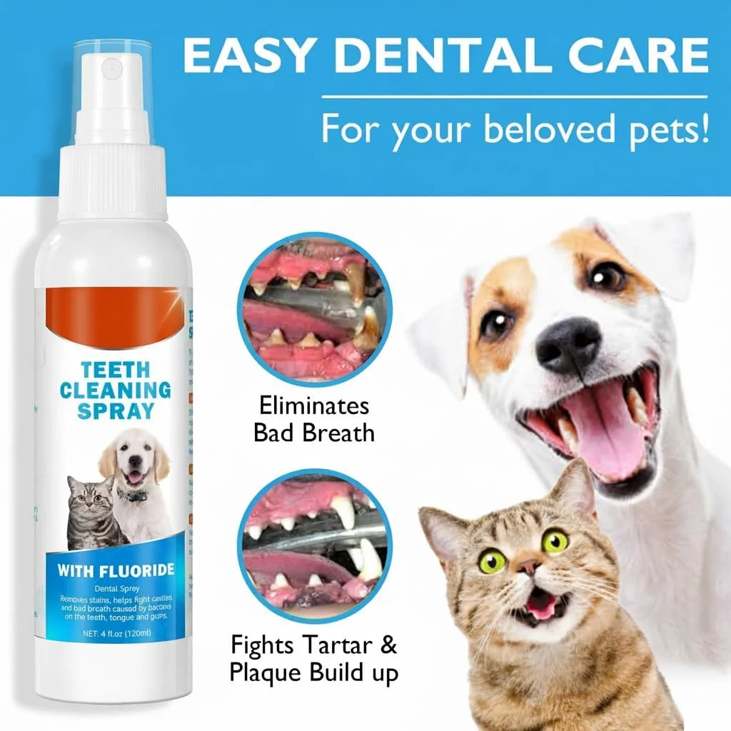 اسپری خوشبو کننده دهان حیوانات خانگی، اسپری تمیز کننده دندان برای سگ و گربه، خوشبو کننده فوری دهان، دهانشویه بدون برس، از بین برنده جرم دندان، تمیز کننده پلاک و جرم دندان