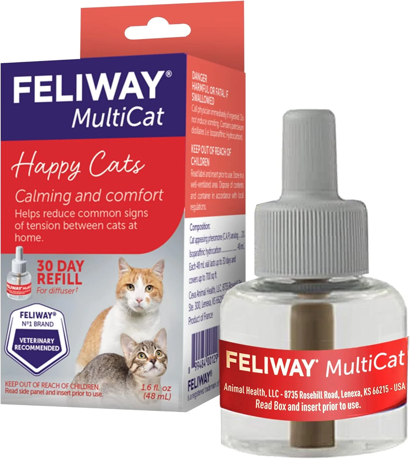 محلول آرام‌بخش چند گربه‌ای FELIWAY (یک بسته، 48 میلی‌لیتر) | توصیه شده توسط دامپزشکان | کاهش دعوا و درگیری بین گربه‌ها (D89420B)