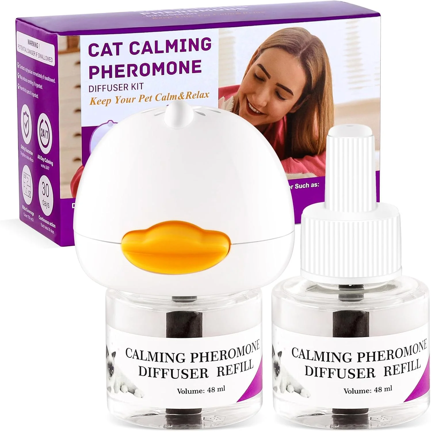 پخش کننده فرمون آرام بخش گربه HYH، کاهش دهنده درگیری بین گربه ها، تسکین موثر اضطراب برای گربه ها و آرامش بخش گربه، 48 میلی لیتر، 2 عدد پر کننده، مناسب برای همه گربه ها