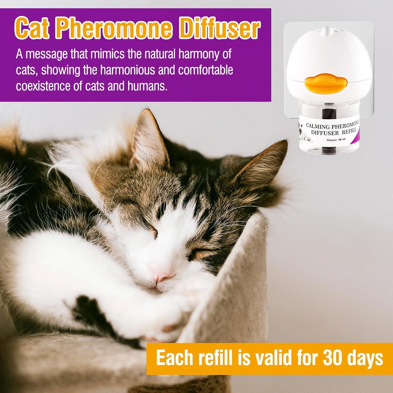 پخش کننده فرمون آرام بخش گربه HYH، کاهش دهنده درگیری بین گربه ها، تسکین موثر اضطراب برای گربه ها و آرامش بخش گربه، 48 میلی لیتر، 2 عدد پر کننده، مناسب برای همه گربه ها