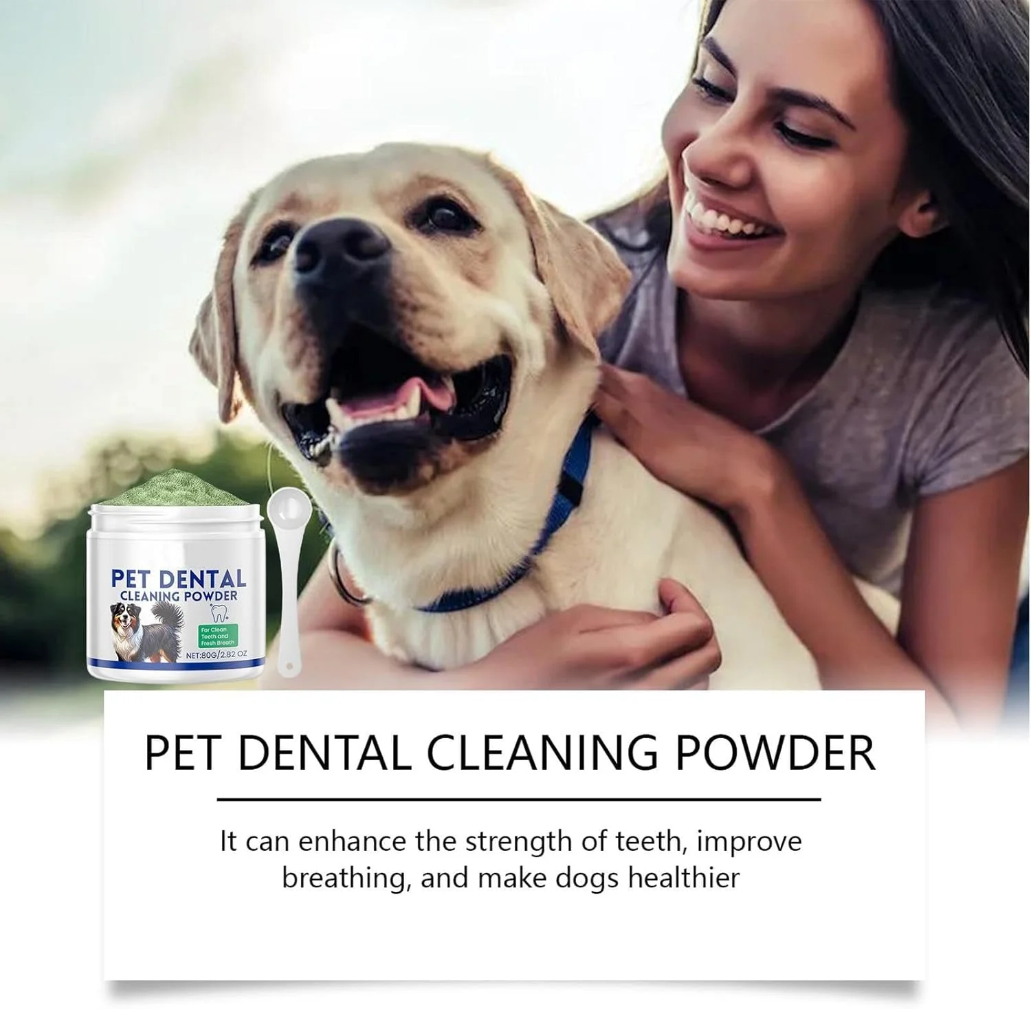 پودر تمیز کننده دندان سگ KASTWAVE، خوشبو کننده دهان گربه و سگ به همراه قاشق، مراقبت ایمن از دهان و دندان حیوانات خانگی، از بین برنده پلاک، جرم، لکه ها، پودر سفید کننده و تمیز کننده دندان، 80 گرم