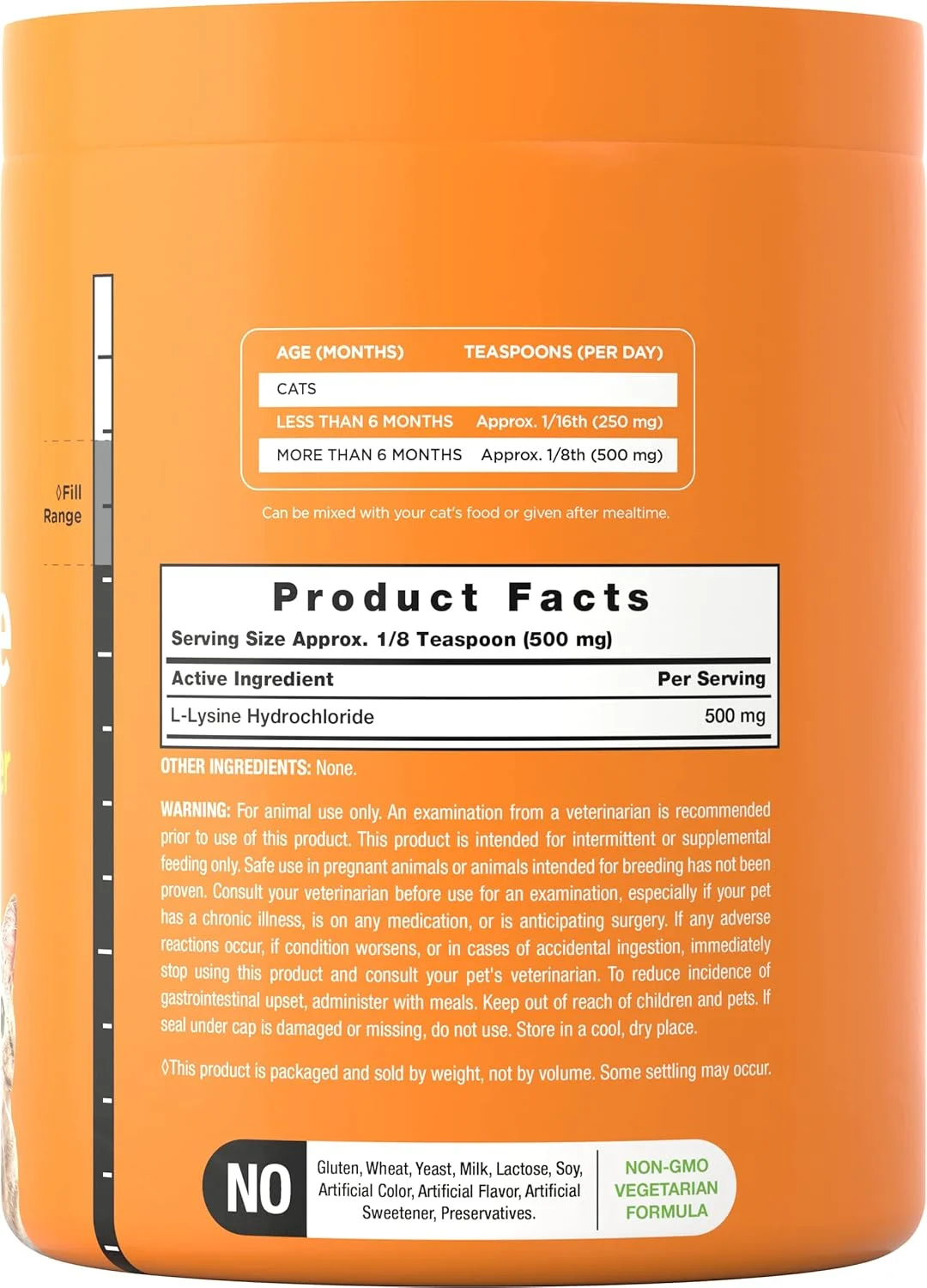 پودر ال-لیزین هورباخ برای گربه ها 500 میلی گرم | 340 گرم | مکمل سلامت گربه | غیر تراریخته، فرمول گیاهی | از River & RULA