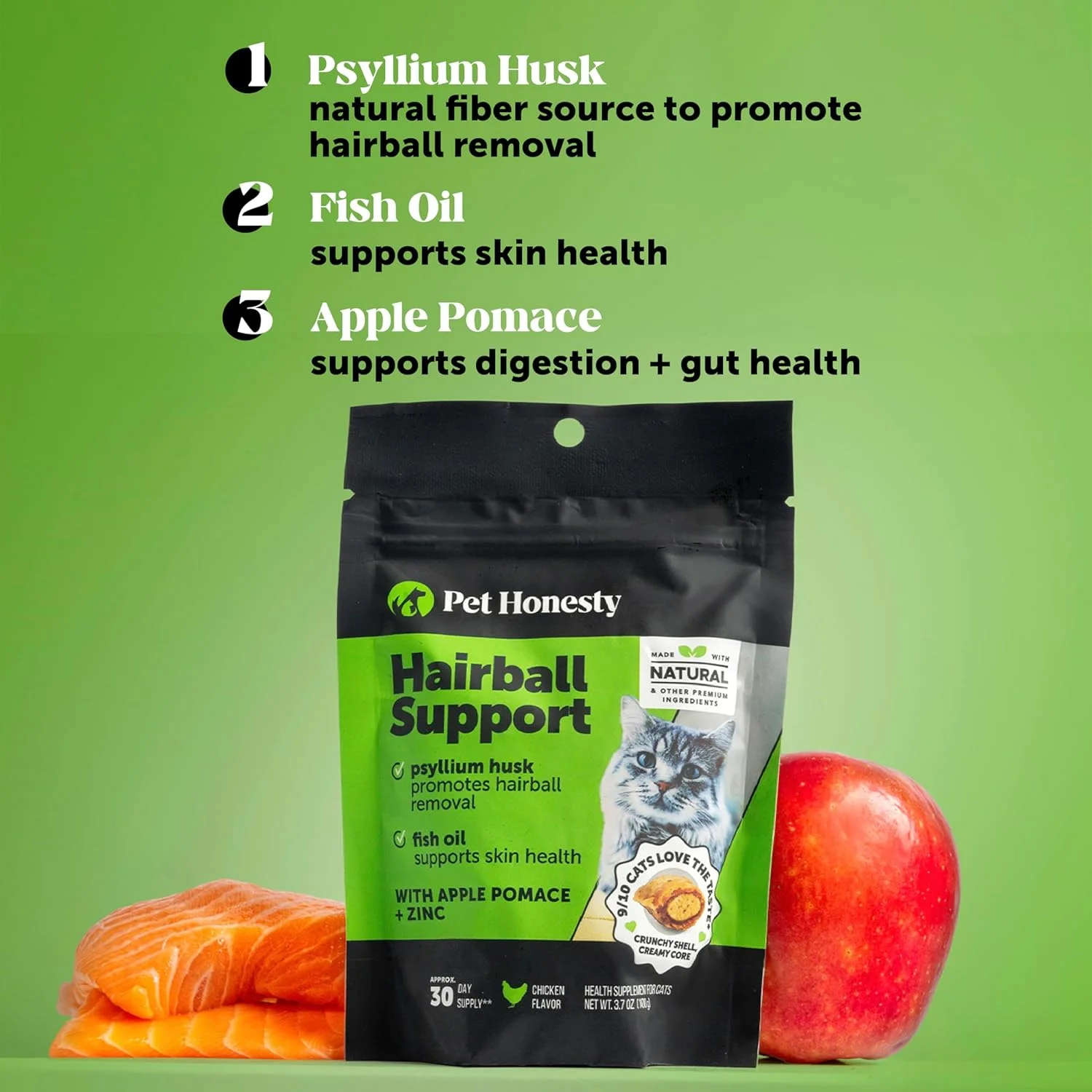 تشویقی ترد و خامه‌ای برای کنترل گلوله‌های مویی گربه، درمان گلوله مویی، پشتیبانی از پوست و پوشش، ویتامین‌ها برای هضم، طعم مرغ (مناسب برای 30 روز)