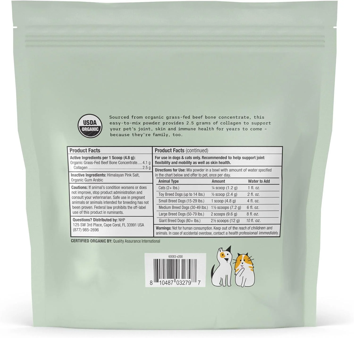 کلاژن ارگانیک Bark & Whiskers برای سگ و گربه، 144 گرم، گوشت گاو تغذیه شده با علف ارگانیک، پشتیبانی از تحرک و سلامت پوست، فرموله شده توسط دامپزشک، غیر GMO، دارای گواهی USDA ارگانیک، دکتر مرcola