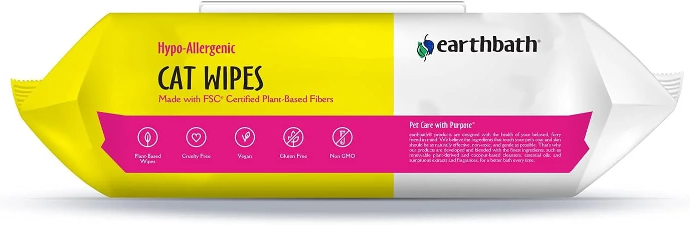 دستمال مرطوب ضد حساسیت بدون رایحه گربه Earthbath، ۱۰۰ عدد