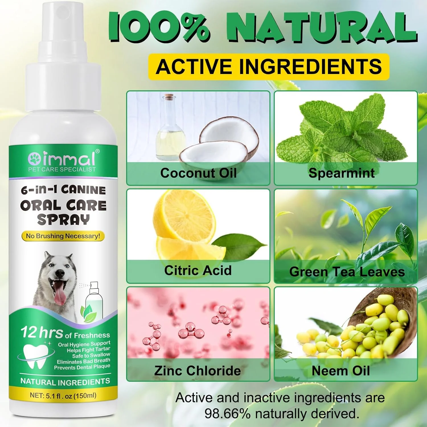 اسپری دهان حیوانات خانگی، اسپری تمیز کننده دندان حیوانات خانگی 150 میلی لیتری، اسپری تمیز کننده دندان برای سگ و گربه، کاهش پلاک و جرم بدون مسواک زدن، اسپری دهان سگ خوشبو کننده تنفس