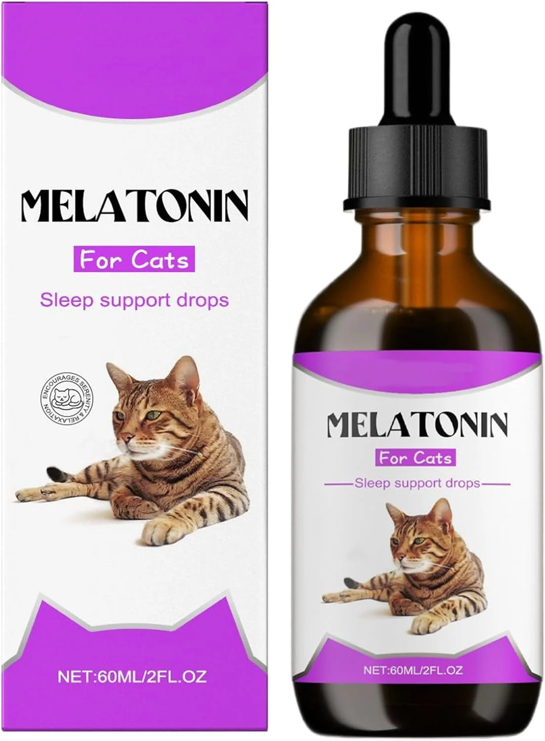 آرام‌بخش گربه - قطره آرام‌بخش گربه 60 میلی‌لیتری، کمک به تسکین خواب، مکمل حمایت از خواب ضد پرخاشگری برای حمام کردن، میو میو کردن، خوابیدن، شبانه روزی، مسافرت، داخل خانه