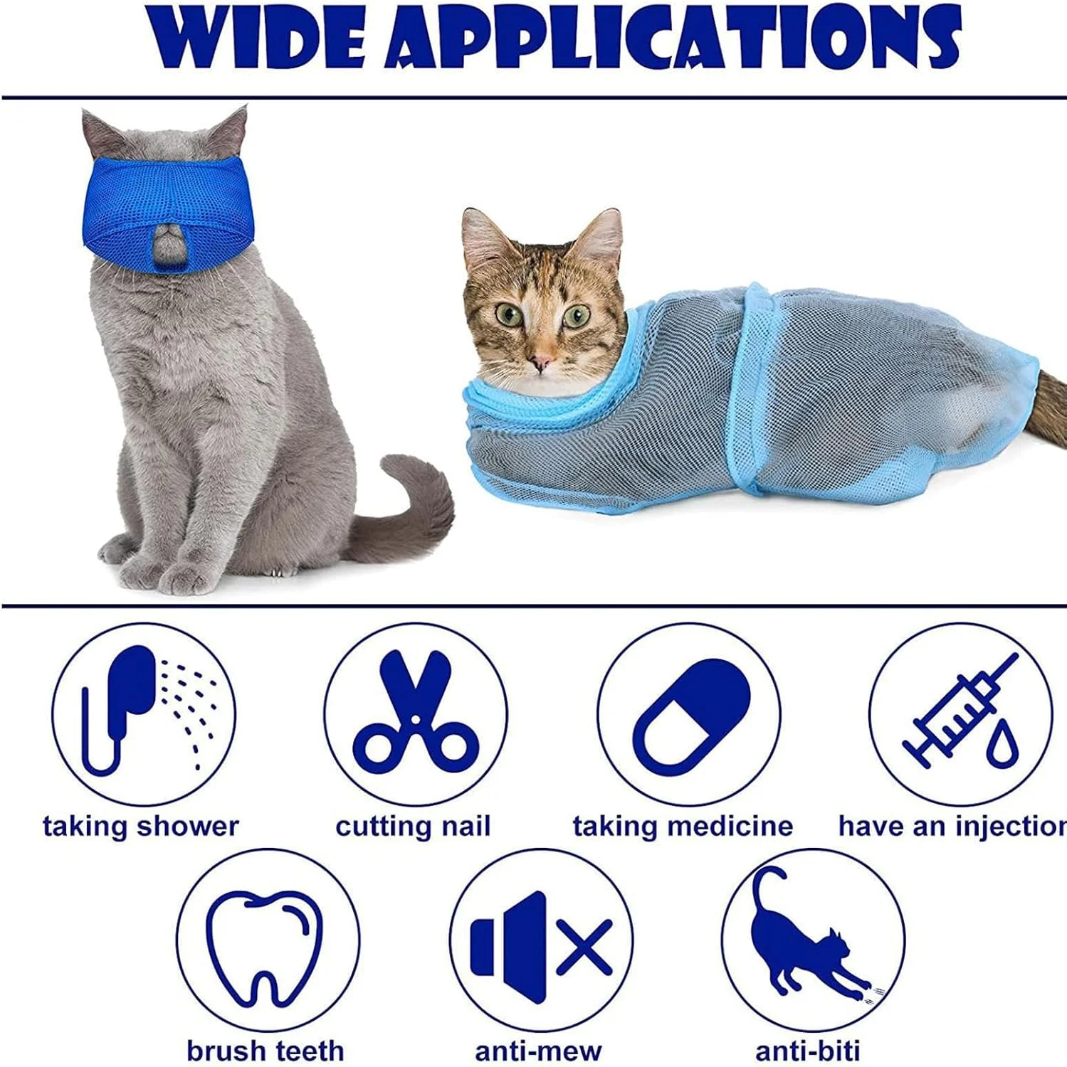 کیف حمام گربه، ست کیف شستشوی گربه، توری حمام حیوانات خانگی قابل تنظیم - مراقبت از پنجه تنفسی با موچین کنه گیر، ناخن گیر، لوازم حمام قابل تنظیم برای شستشو و پیرایش خرگوش