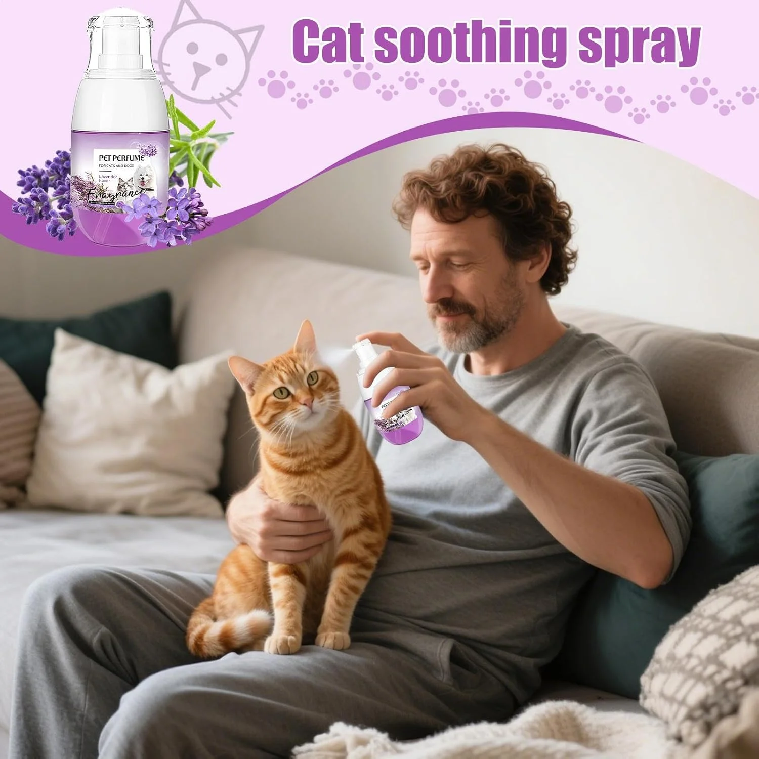 اسپری آرام‌بخش گربه، اسپری تسکین‌دهنده برای گربه‌ها - عامل آرام‌بخش ضد استرس حیوانات خانگی 30 میلی‌لیتر برای آرامش، مسافرت، محافظت از مبلمان و کف