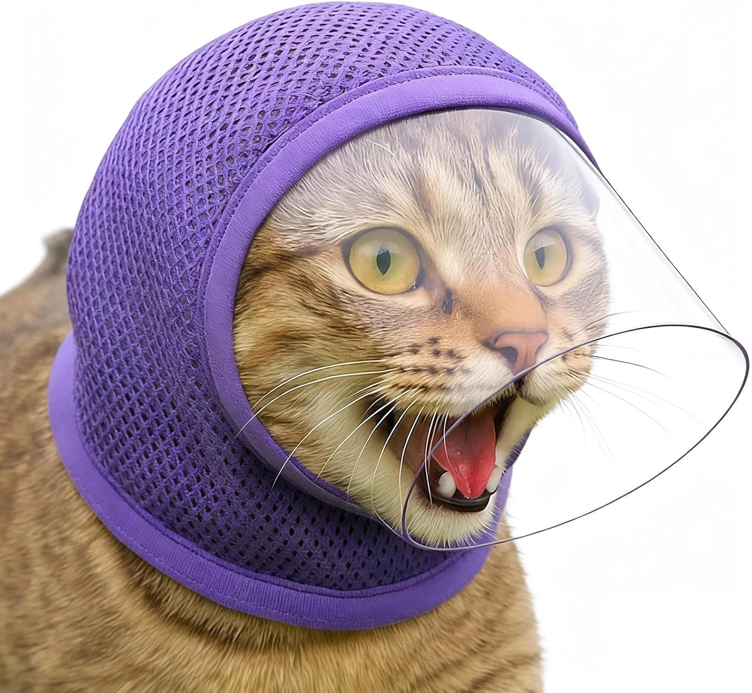 کلاه گربه برای نظافت - لوازم حیوانات خانگی نرم و قابل تنفس ضد گاز گرفتن - پوشش صورت گربه برای مهار، جلوگیری از گاز گرفتن، جویدن، خراشیدن، پیرایش ناخن حیوانات خانگی