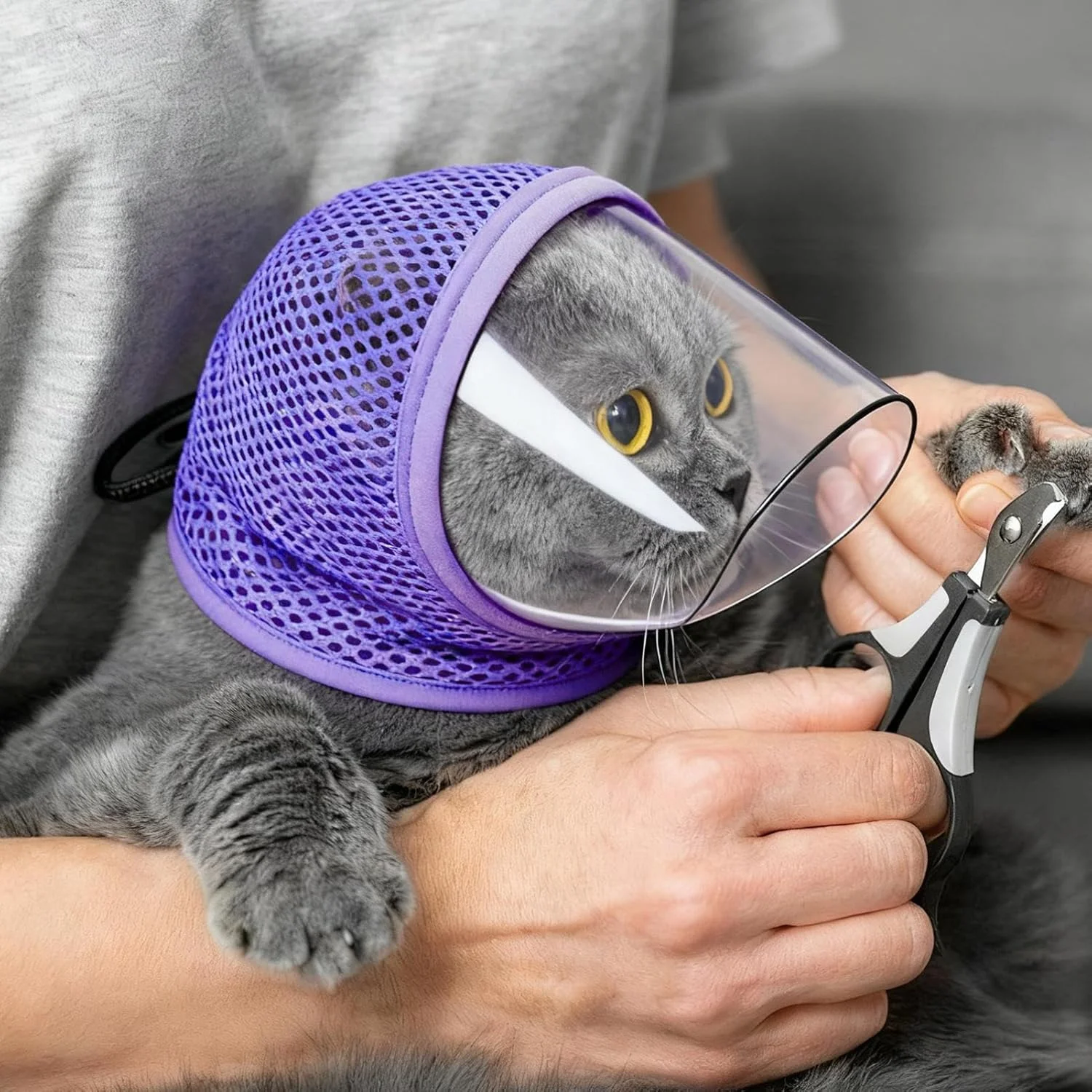 پوزه بند گربه برای آرایش و پیرایش - پوشش توری قابل تنفس و تنظیم، کلاه پیرایش گربه، برای مهار، جلوگیری و محافظت از گاز گرفتن، جویدن و خراشیدن، اصلاح ناخن حیوانات خانگی