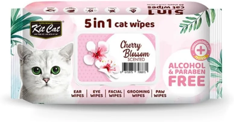 دستمال مرطوب گربه کیت کت 5 در 1 با رایحه شکوفه گیلاس، 80 عدد