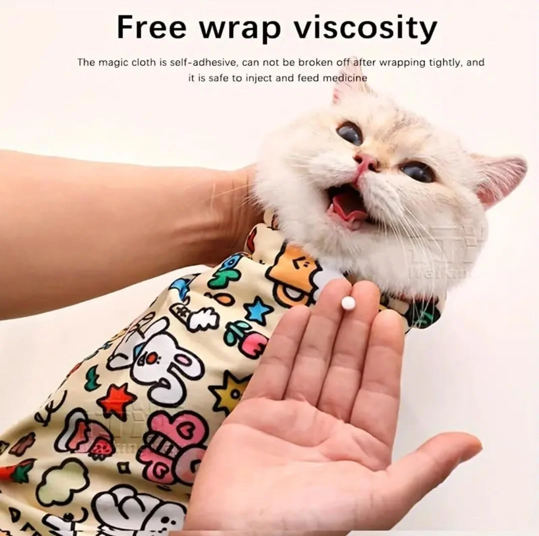 کیف نگهداری و اصلاح گربه - کیسه مهار کننده ضد خش خود چسب برای کوتاه کردن ناخن، دارو دادن و مراقبت چند منظوره، راحت و ایمن