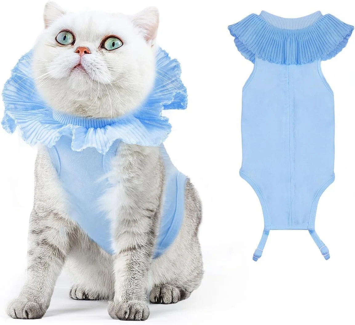 لباس ریکاوری جراحی گربه NALACAL برای گربه ماده، پیراهن ریکاوری جراحی تنفسی برای زخم های شکمی بیماری های پوستی بعد از جراحی، لباس یکسره بچه گربه با پارچه نرم، جایگزین E-Collar برای گربه ها، آبی M